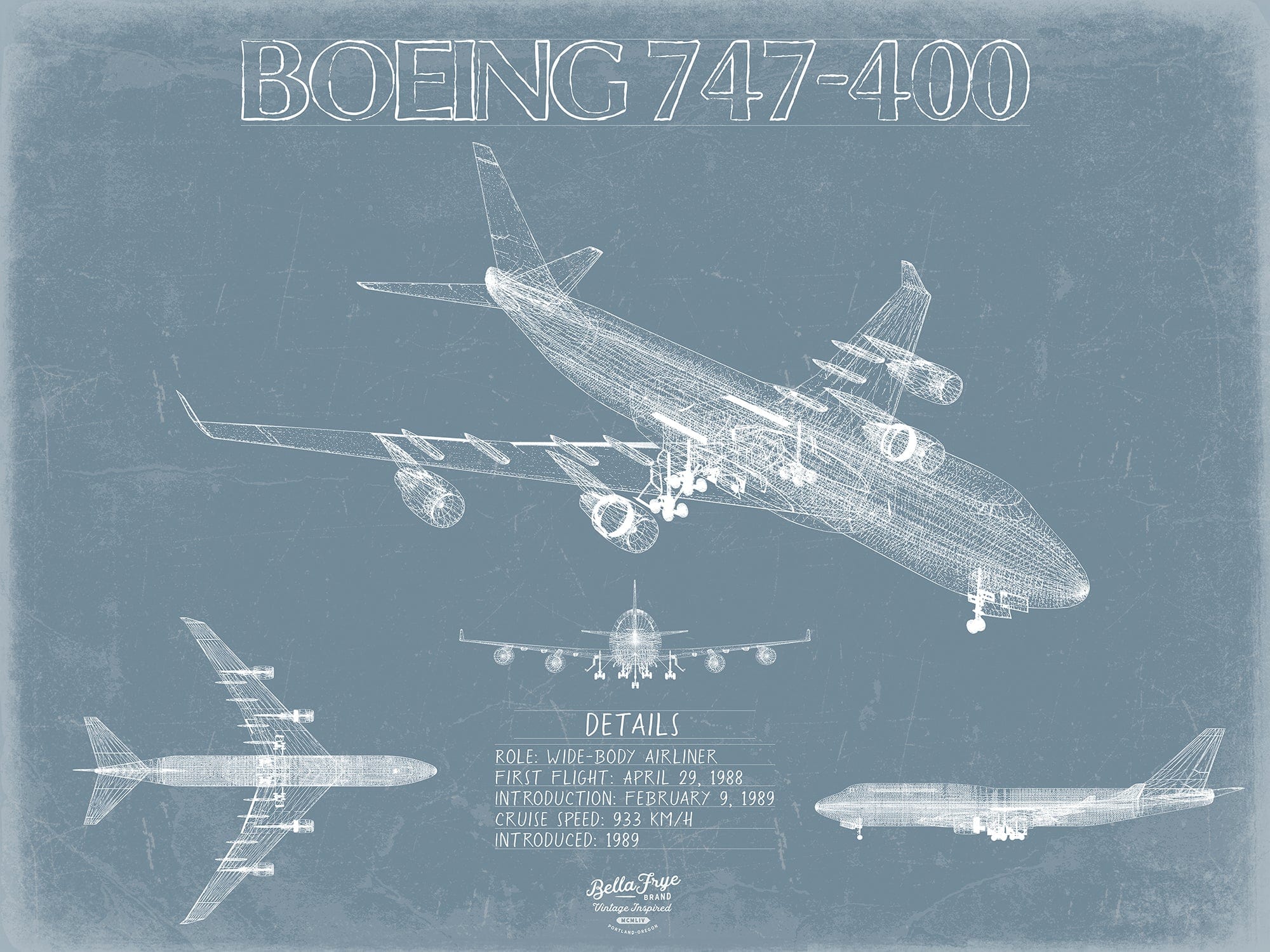 2000x1500 Boeing 747 400 Aircraft Blueprint Wall Art Aviation Plane Print