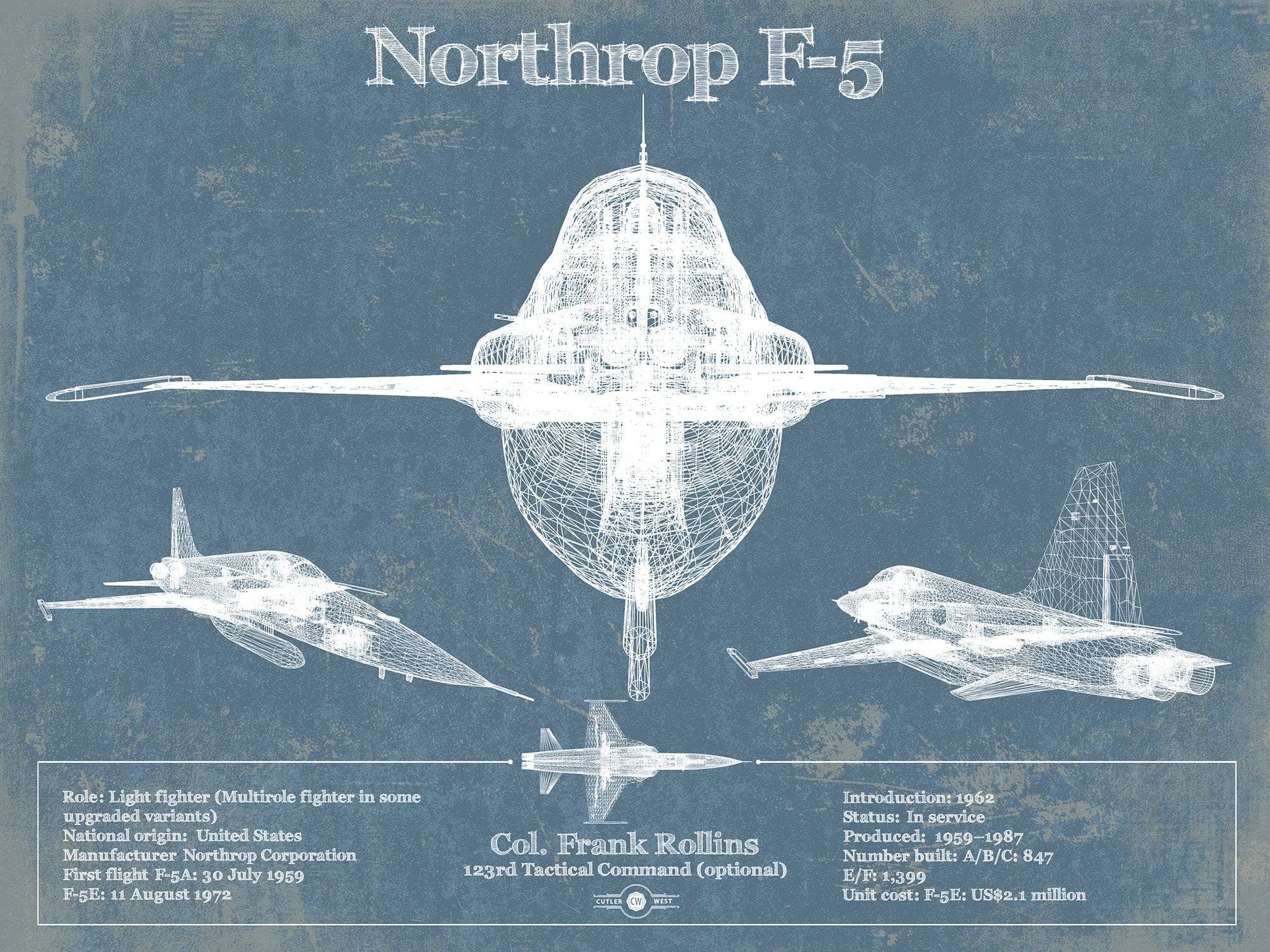 2000x1500 F 5 Tiger Jet Vintage Aviation Blueprint Military Print