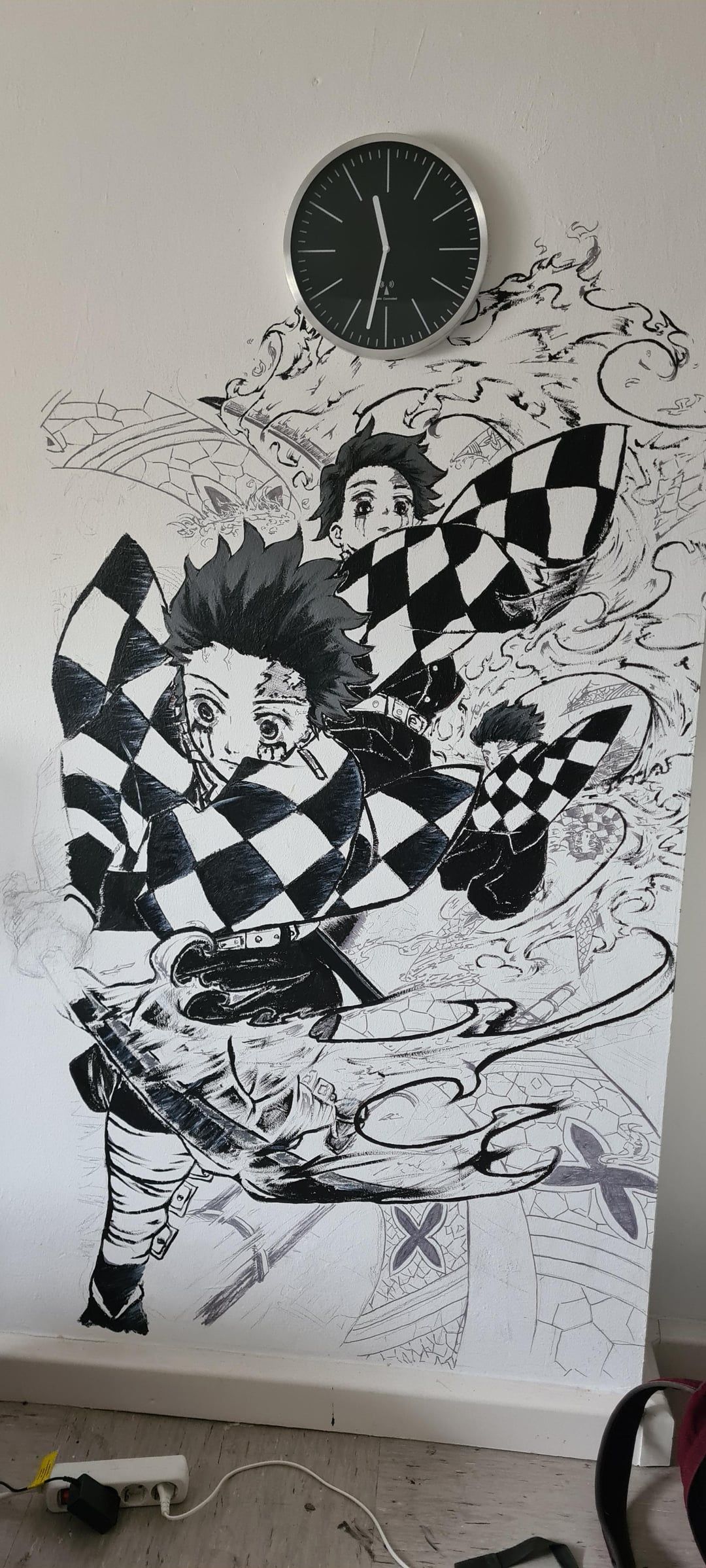 1080x2397 Tanjiro drawing on my wall (OC)