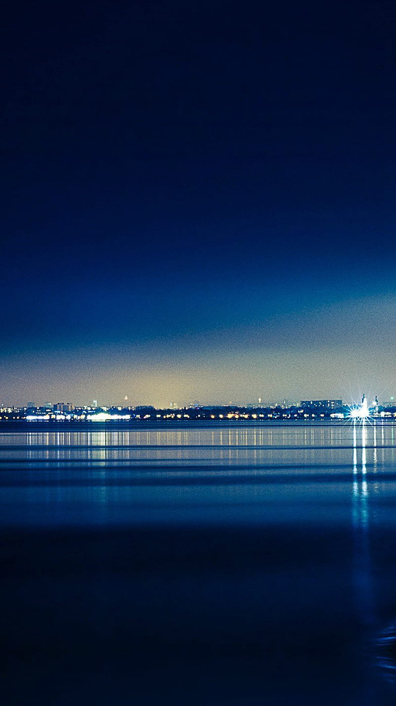 800x1424 Blue Seaside Town, dark, lights, nature, navy, ocean, reflection, sea, HD phone wallpaper
