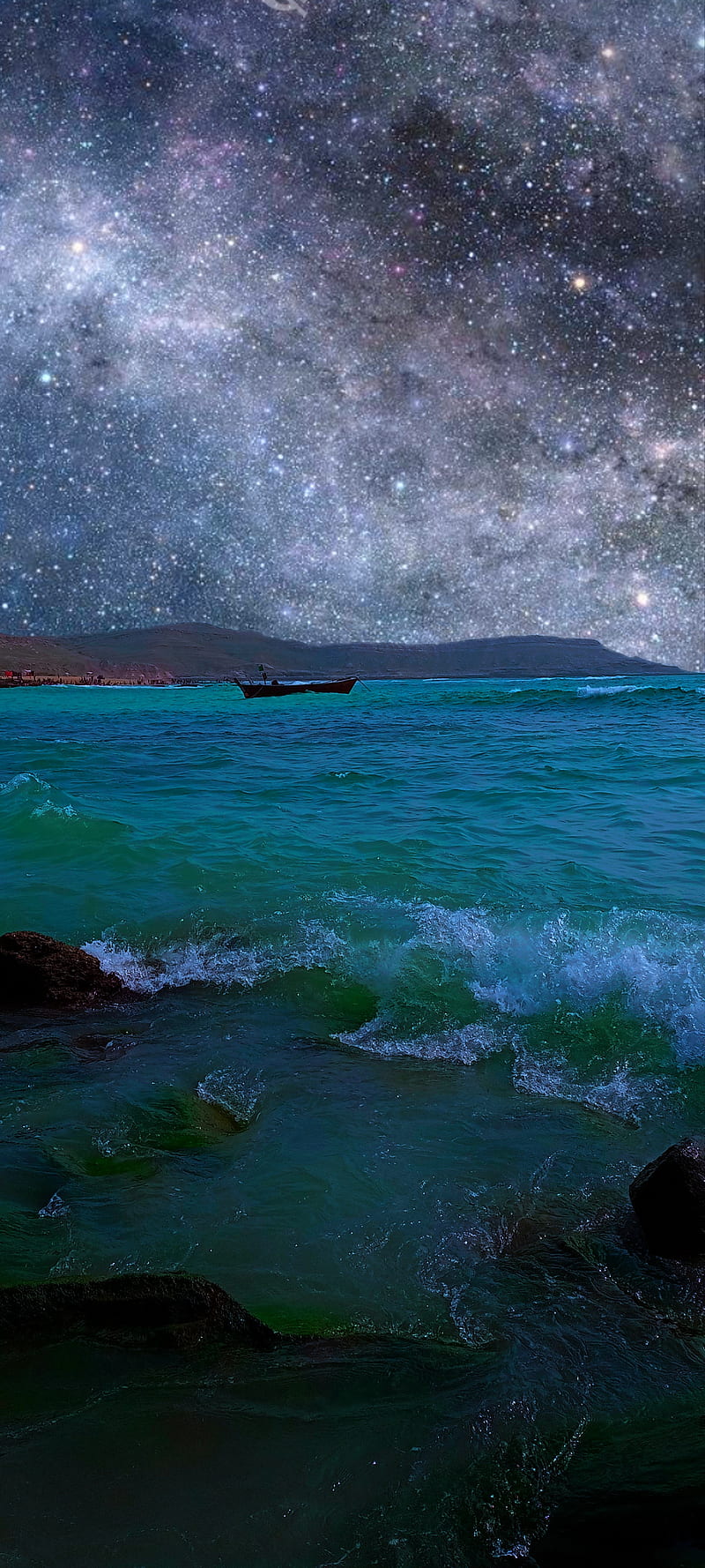 800x1778 Night beach, dark, ocean, sea, seaside, sky, water, HD phone wallpaper