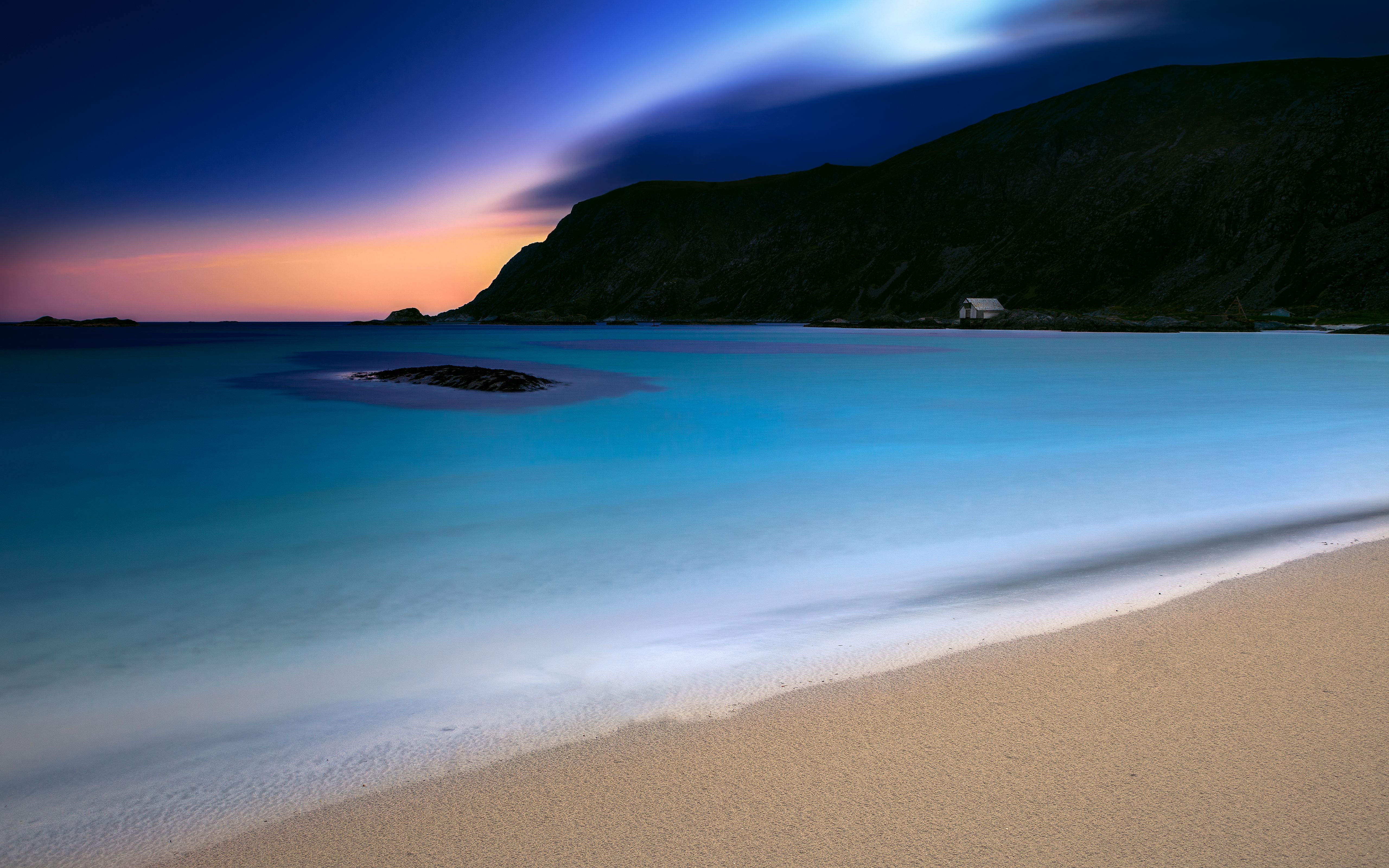 5120x3200 Grotlesanden Beach Wallpaper 4K, Sunset, Norway, Coastal