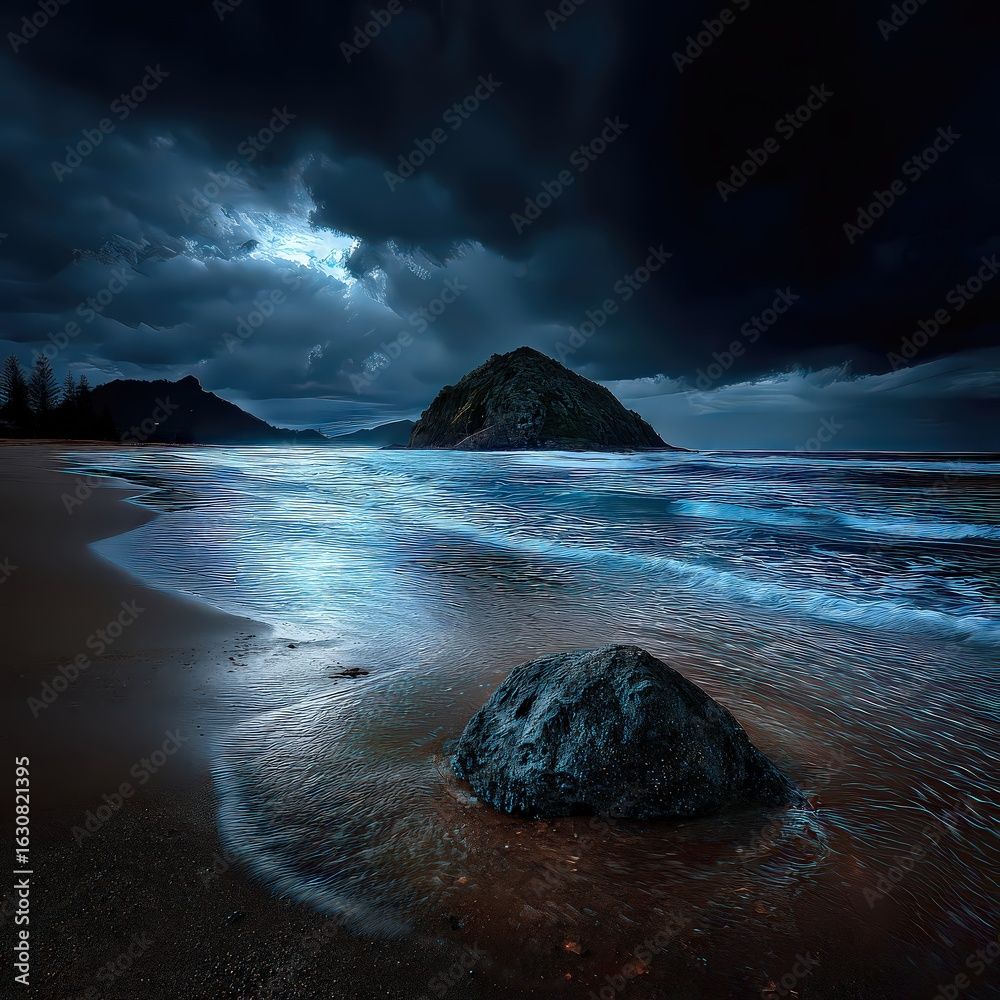1000x1000 Dark Night Beach Scene With Stormy Sky