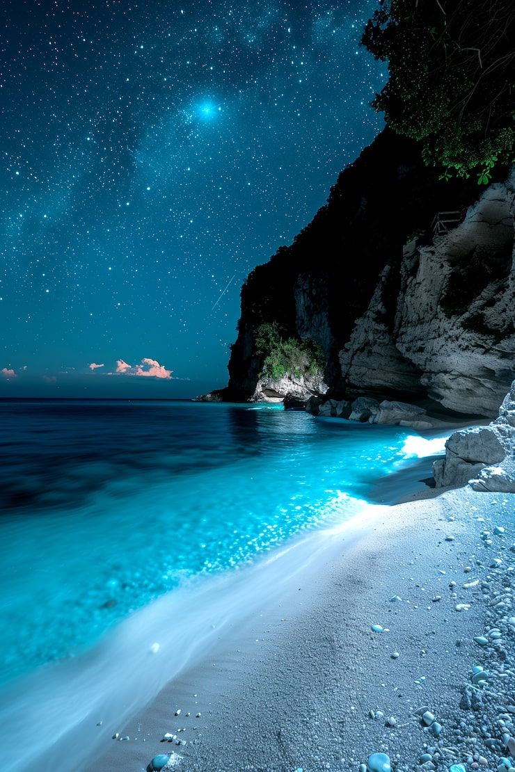 740x1110 Night beach wallpaper Image