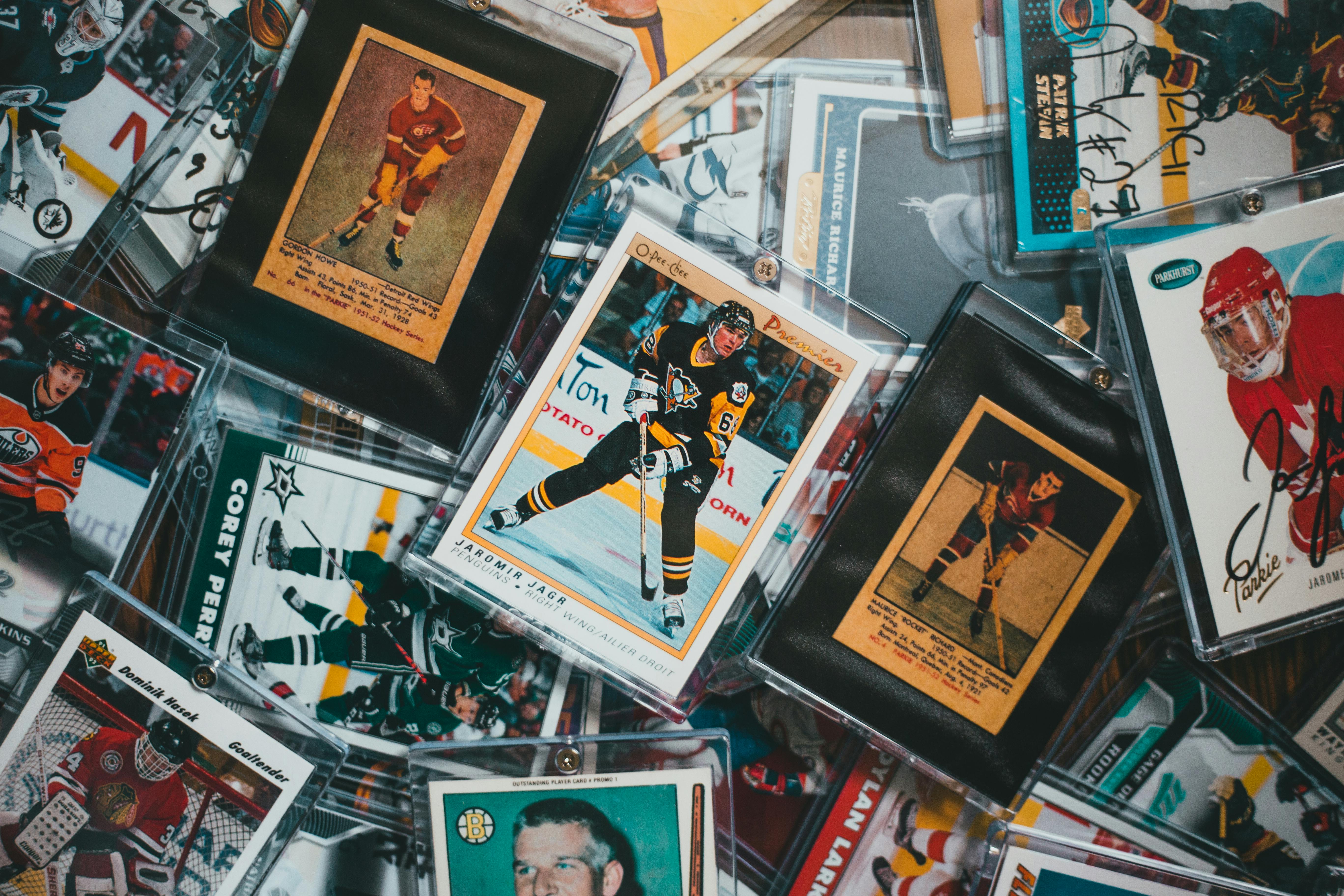 5472x3648 Close Up of Vintage Hockey Cards Collection · Free