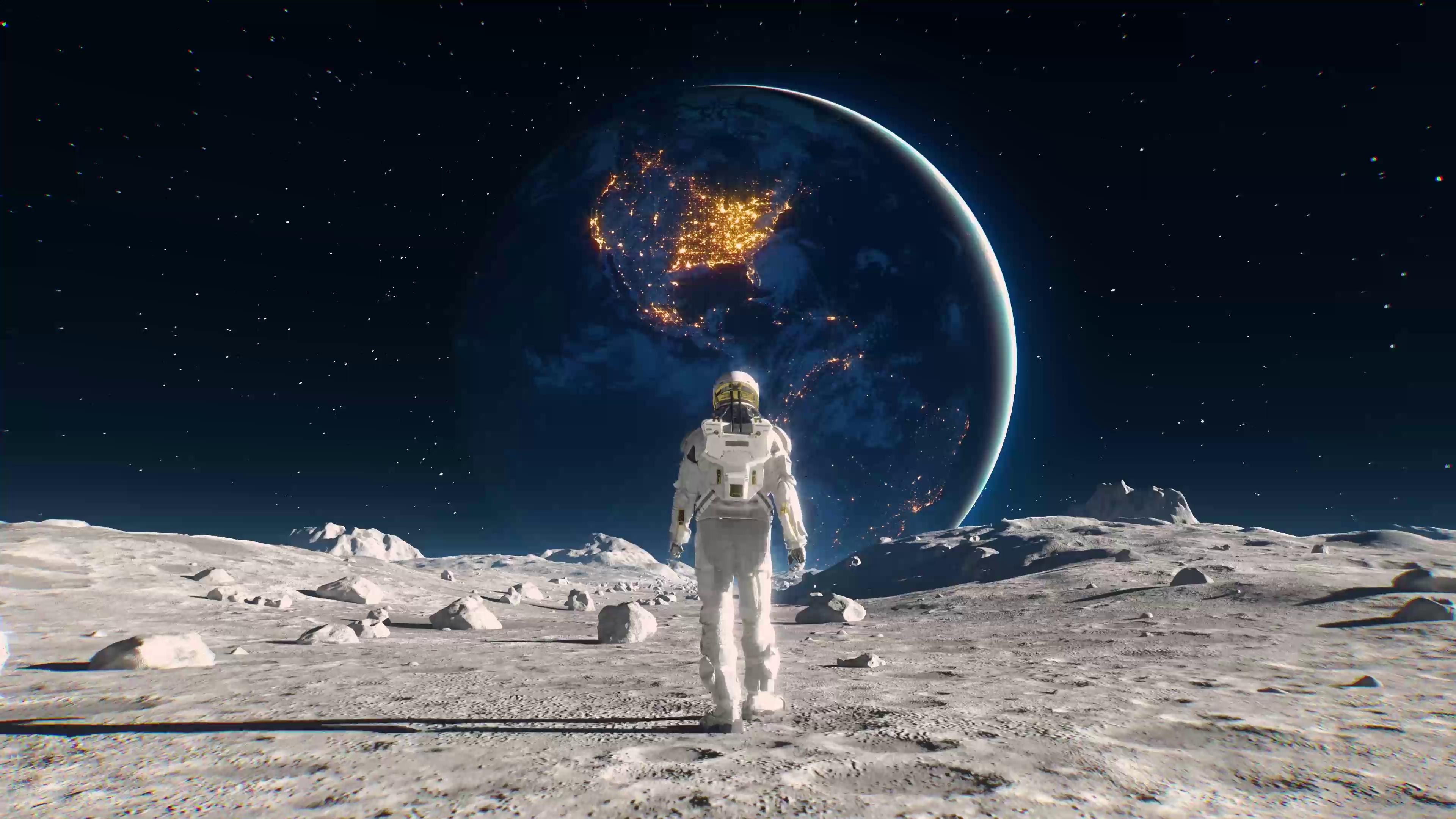 3840x2160 Astronaut Walking on the Moon Live Wallpaper