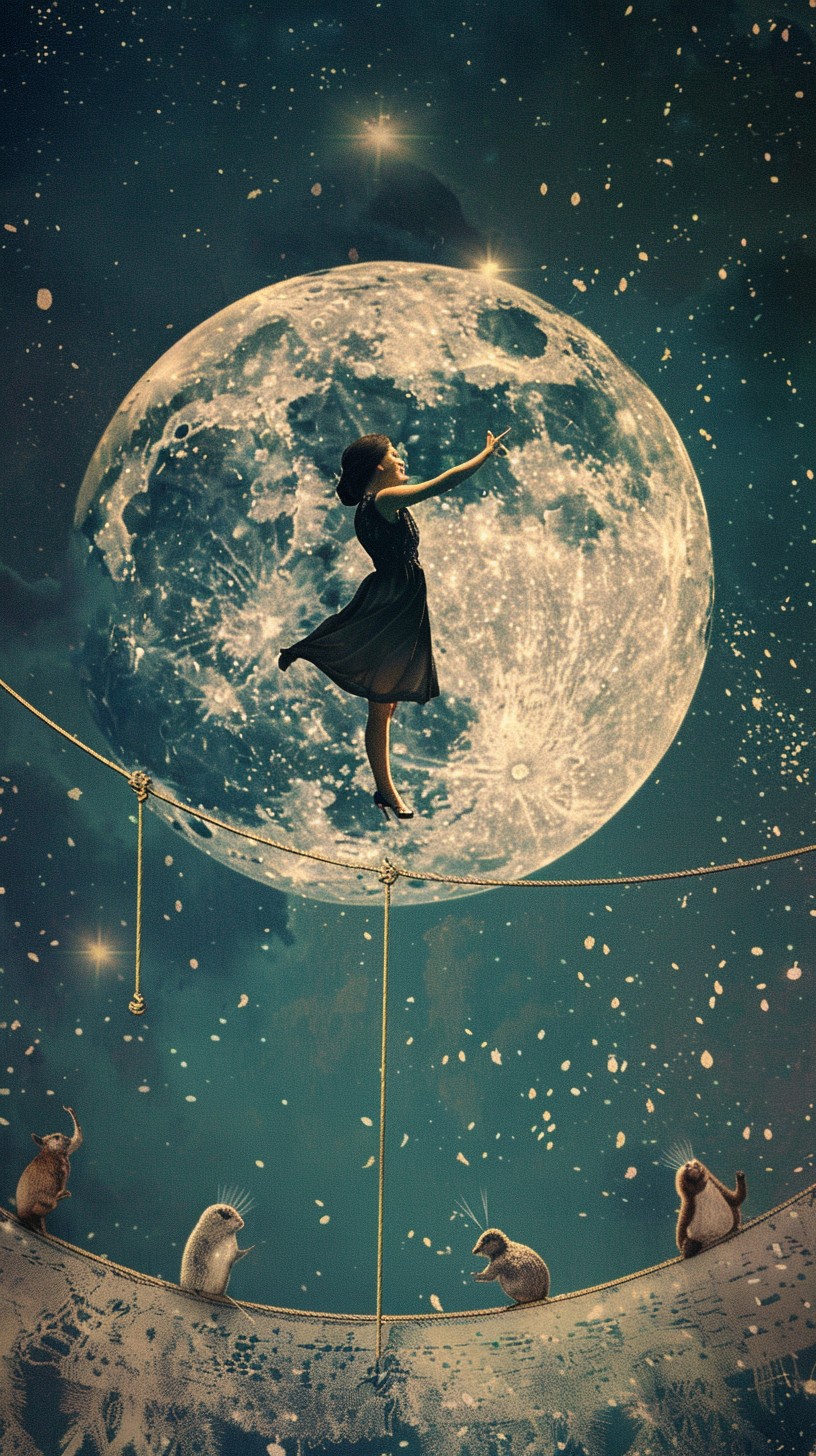 816x1456 Free Moonlight Tightrope Walk Image, Tightrope, Walk