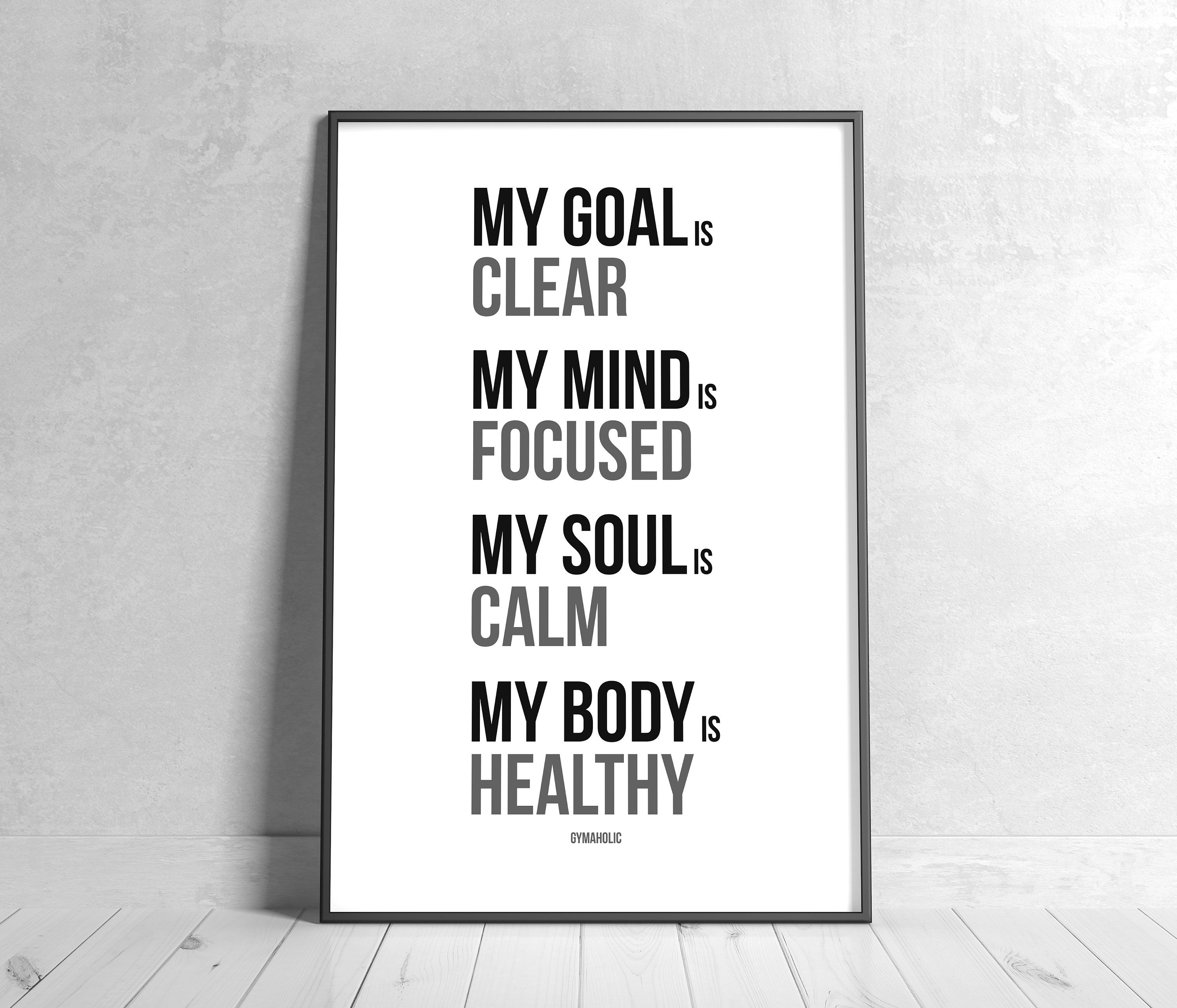 3000x2571 Motivational Quote Print, Goal Clear Mind Body, Fitness Wall Art (digital Download)