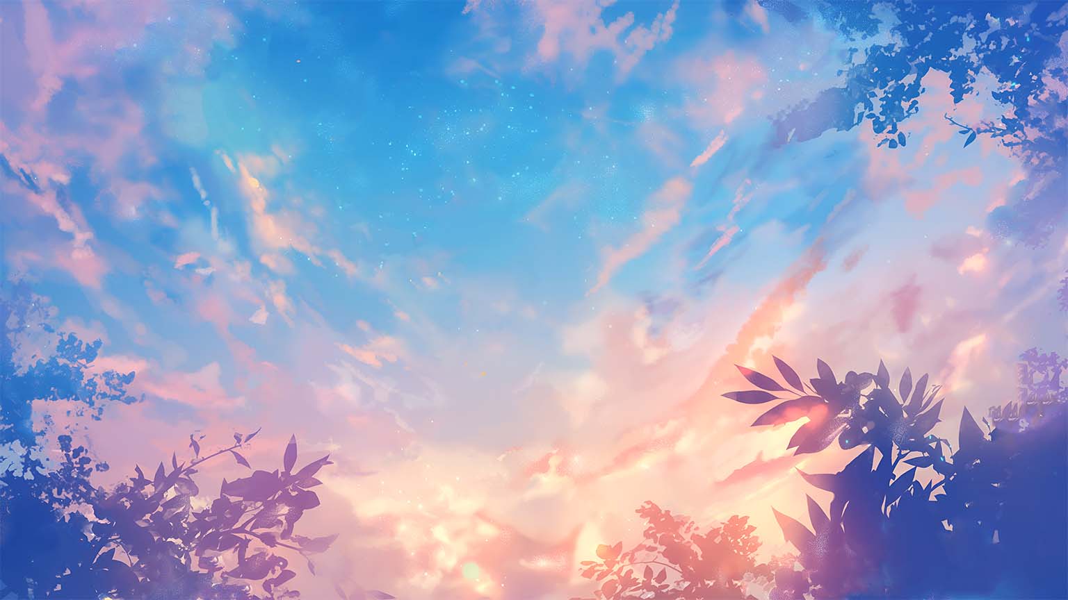 1536x864 Pastel Sky Leaves Dreamy Sunset Aesthetic Desktop Wallpaper 4K