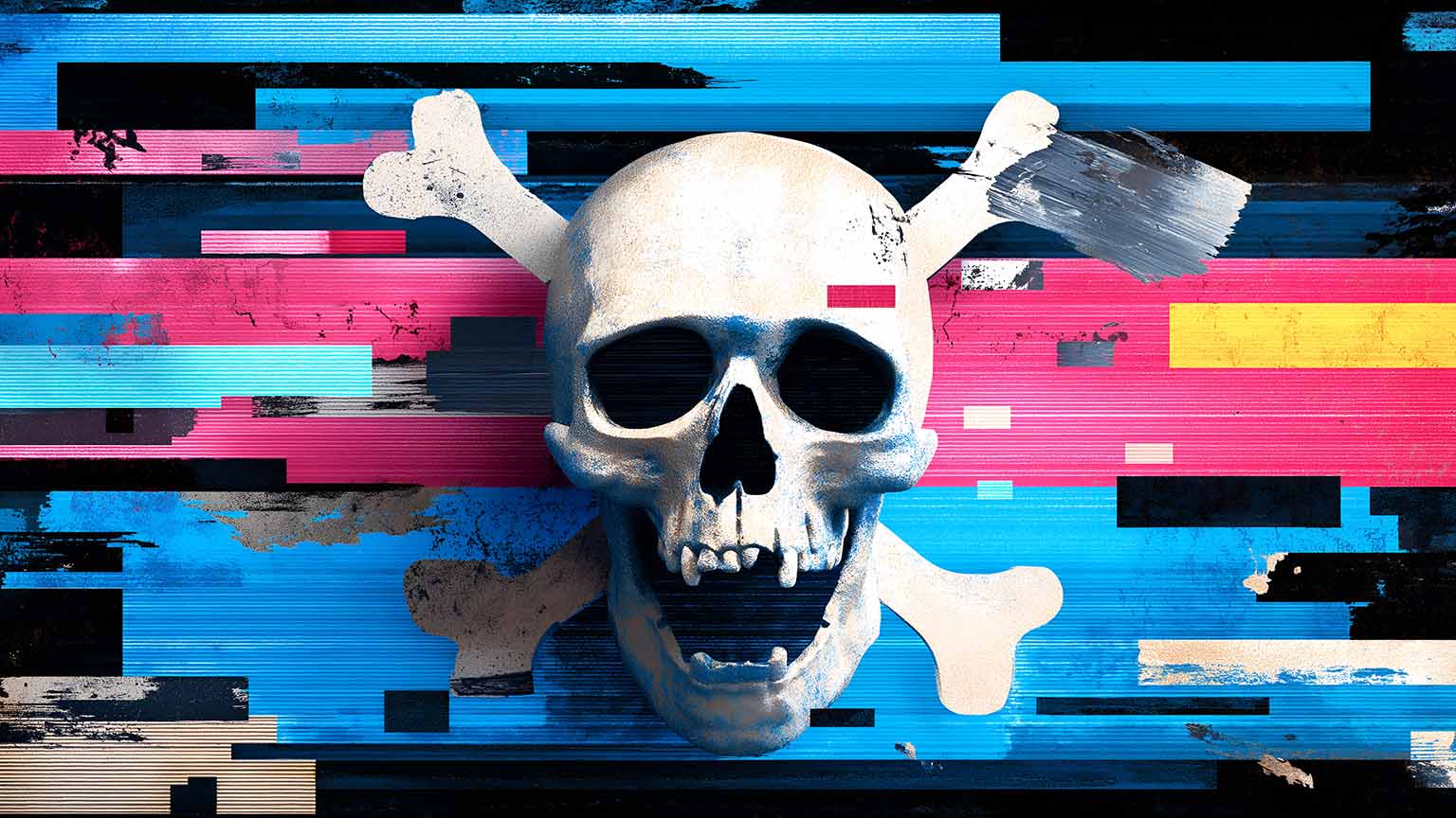1536x864 Free Skull Glitch Art Hacker Style Desktop Wallpaper 4K