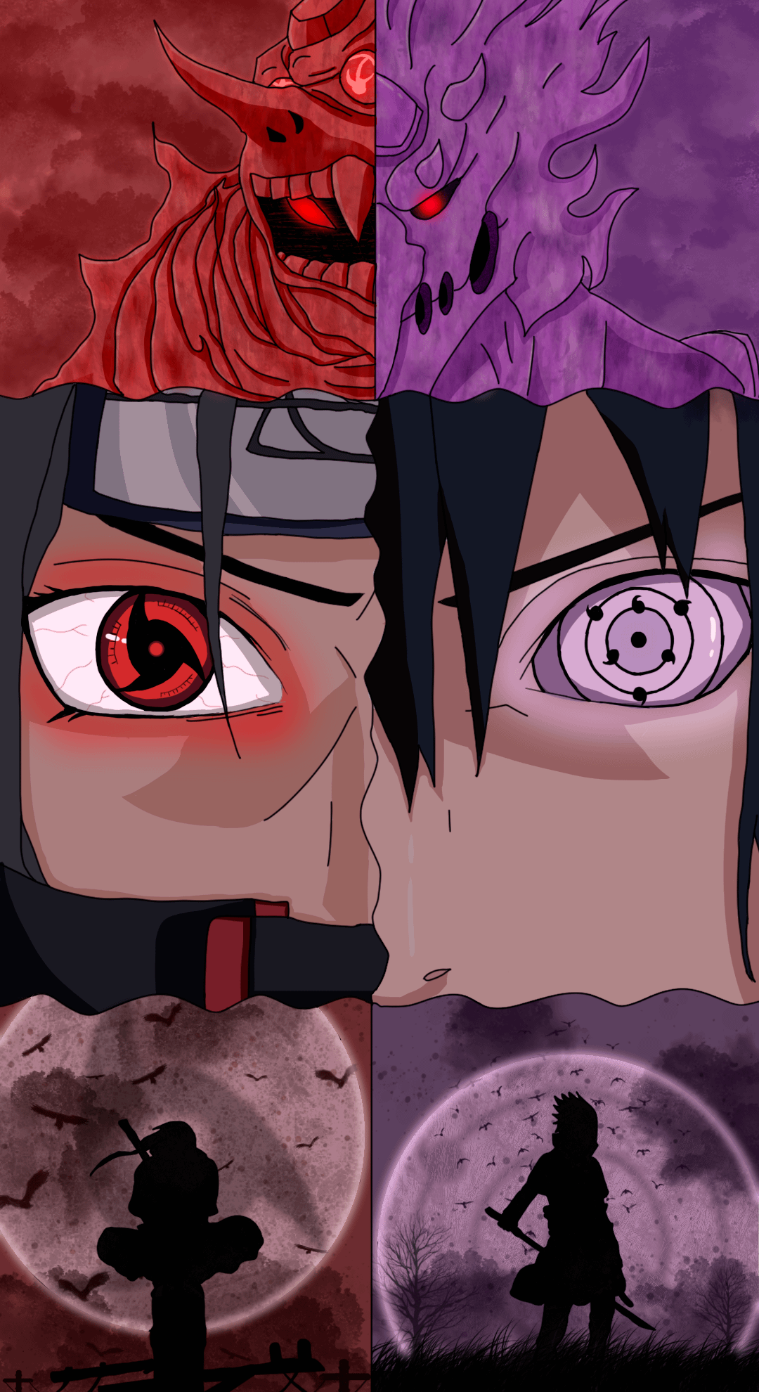 1080x1980 I Did Some Phone Wallpaper Of Sasuke Itachi And Wanted To Share! (DM Me If You Want The Full Quality And Or Darker Or Lighter Versions)