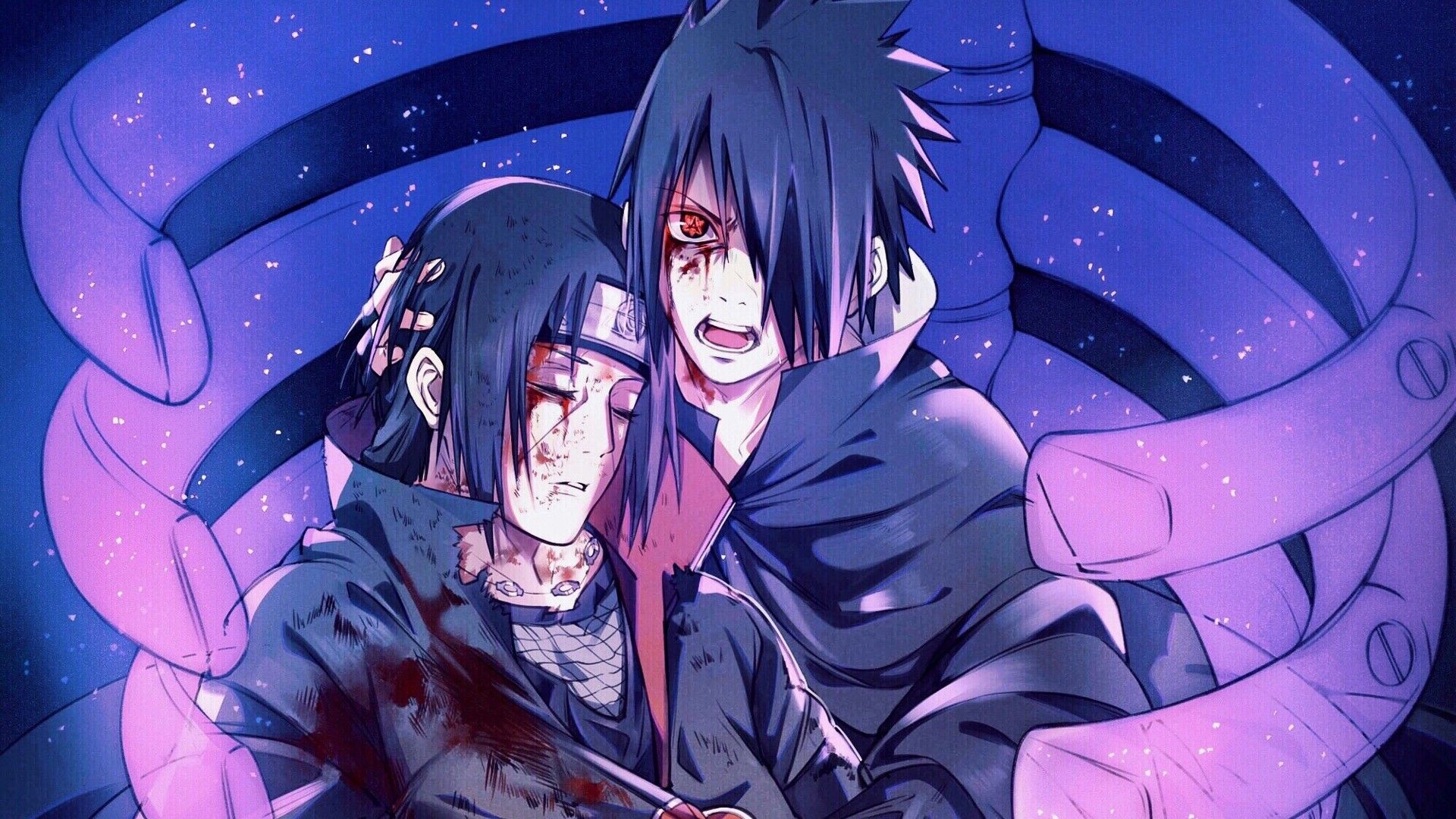 1920x1080 Itachi Uchiha Sasuke Uchiha Purple Background HD Naruto Wallpaper