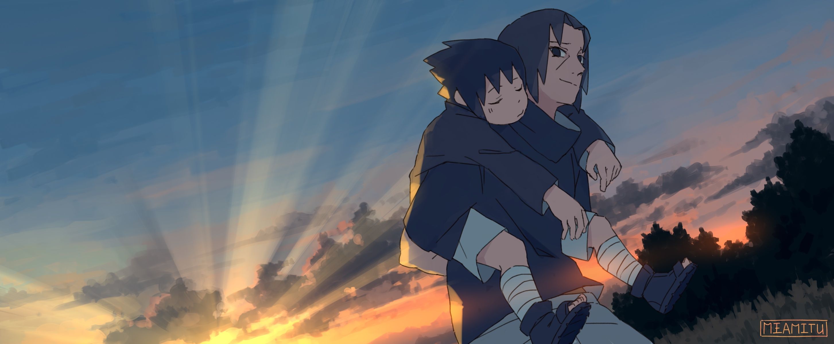 2906x1200 Wallpaper the sky, brothers, Naruto, Uchiha Itachi, Sasuke Uchiha for mobile and desktop, section сёнэн, resolution 2906x1200