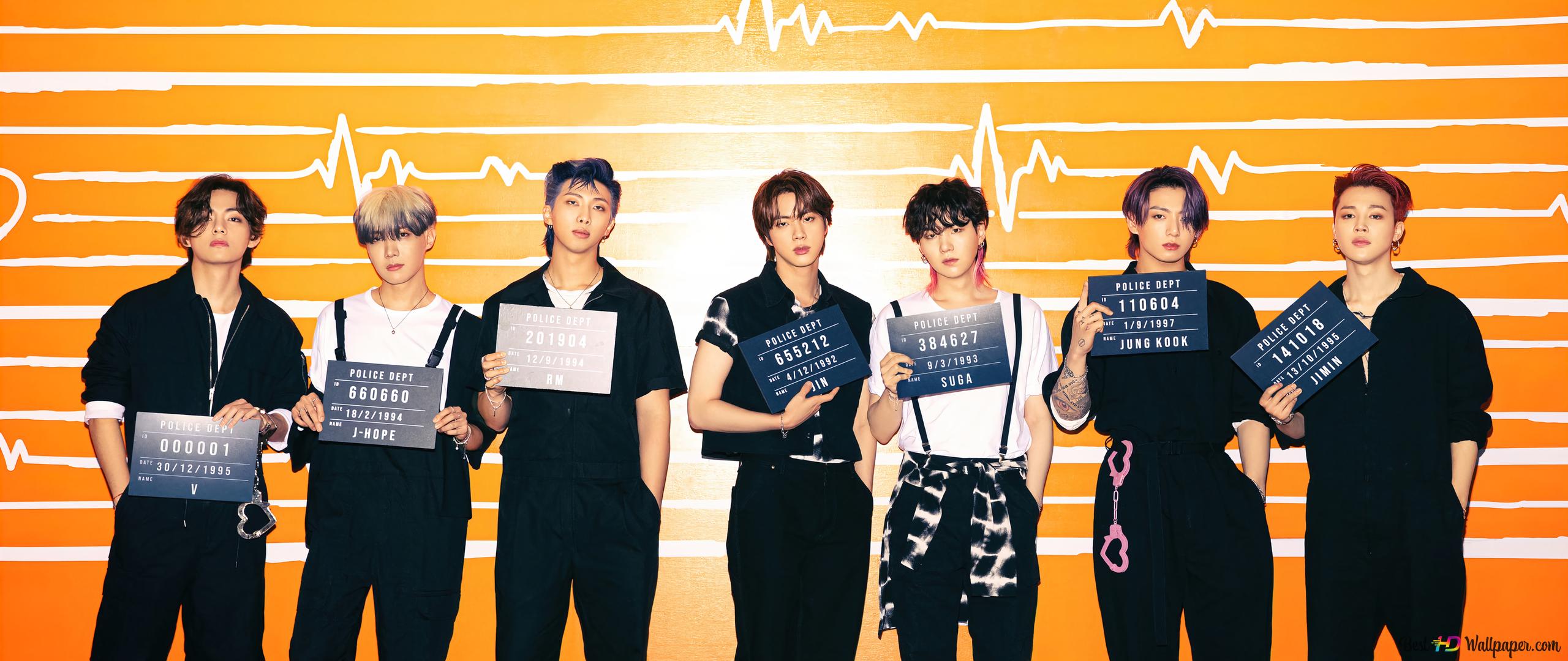2560x1080 BTS Members in Mugshot Photohoot for 'Butter' MV (2021) 4K wallpaper download