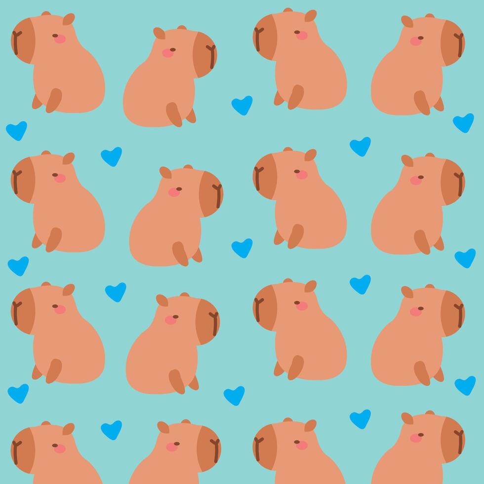 980x980 Cute capybaras Cozy seamless pattern with capybara hearts on a blue background. Textile, wrapping paper, wallpaper design. Print for fabric. Children background