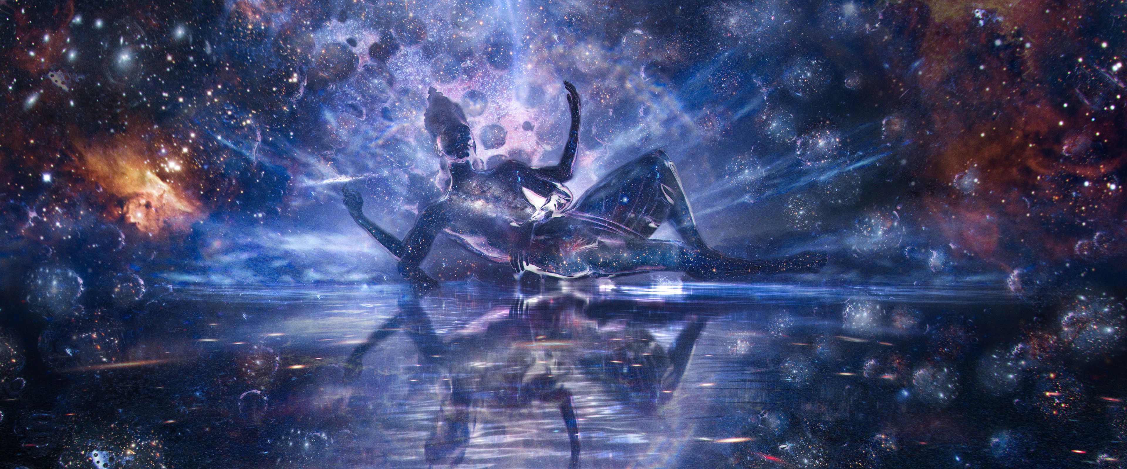 3840x1600 Vishnu in Cosmic Fantasy: HD Divine God Wallpaper