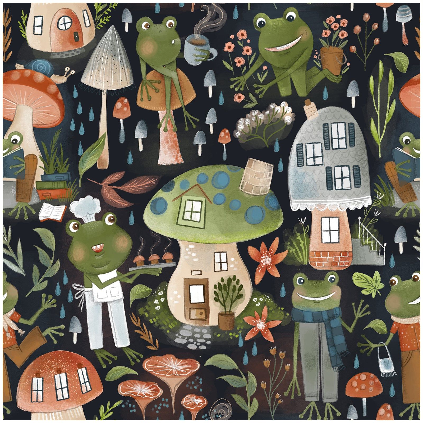 1600x1600 Whimsical Frog & Mushroom Wallpaper