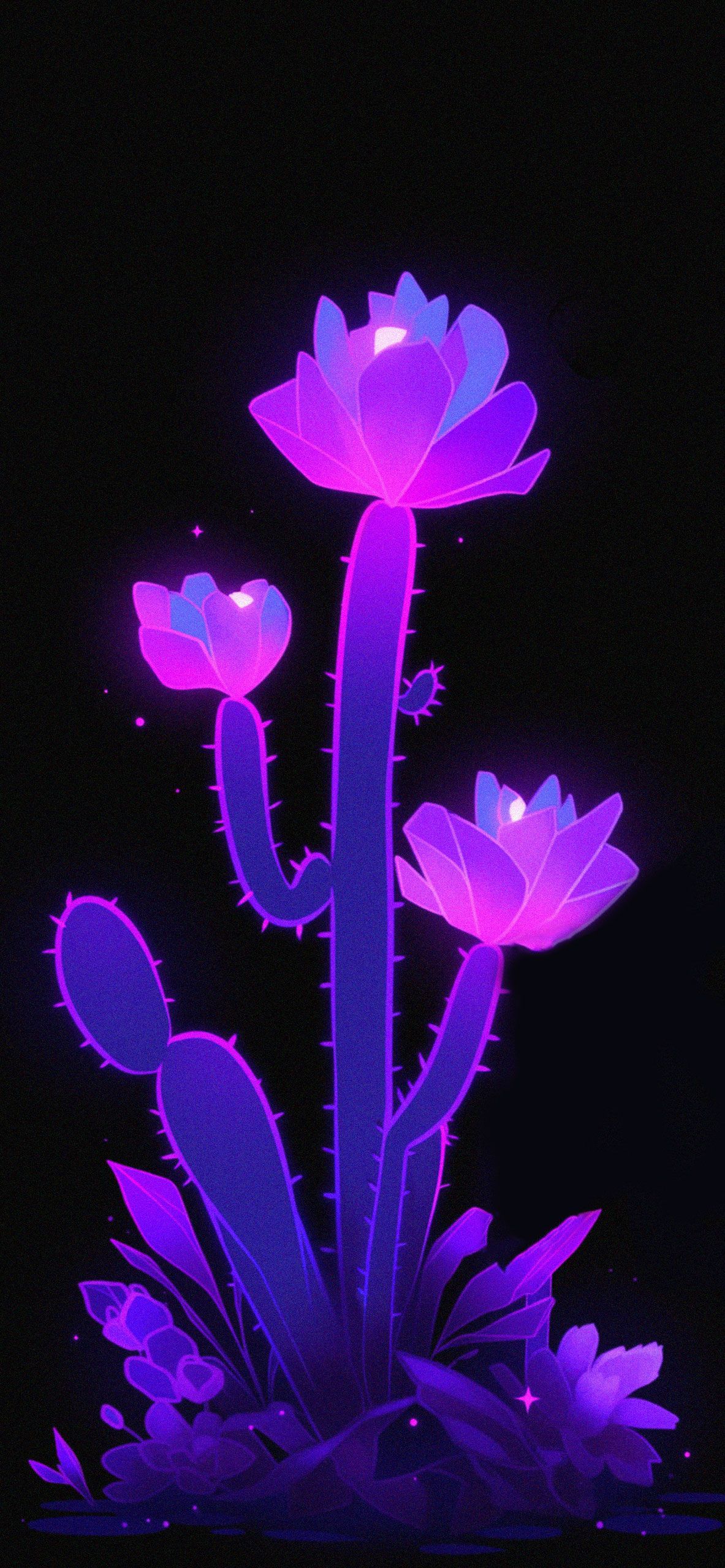 1183x2560 Purple Neon Cacti Dark Wallpaper Neon Wallpaper iPhone