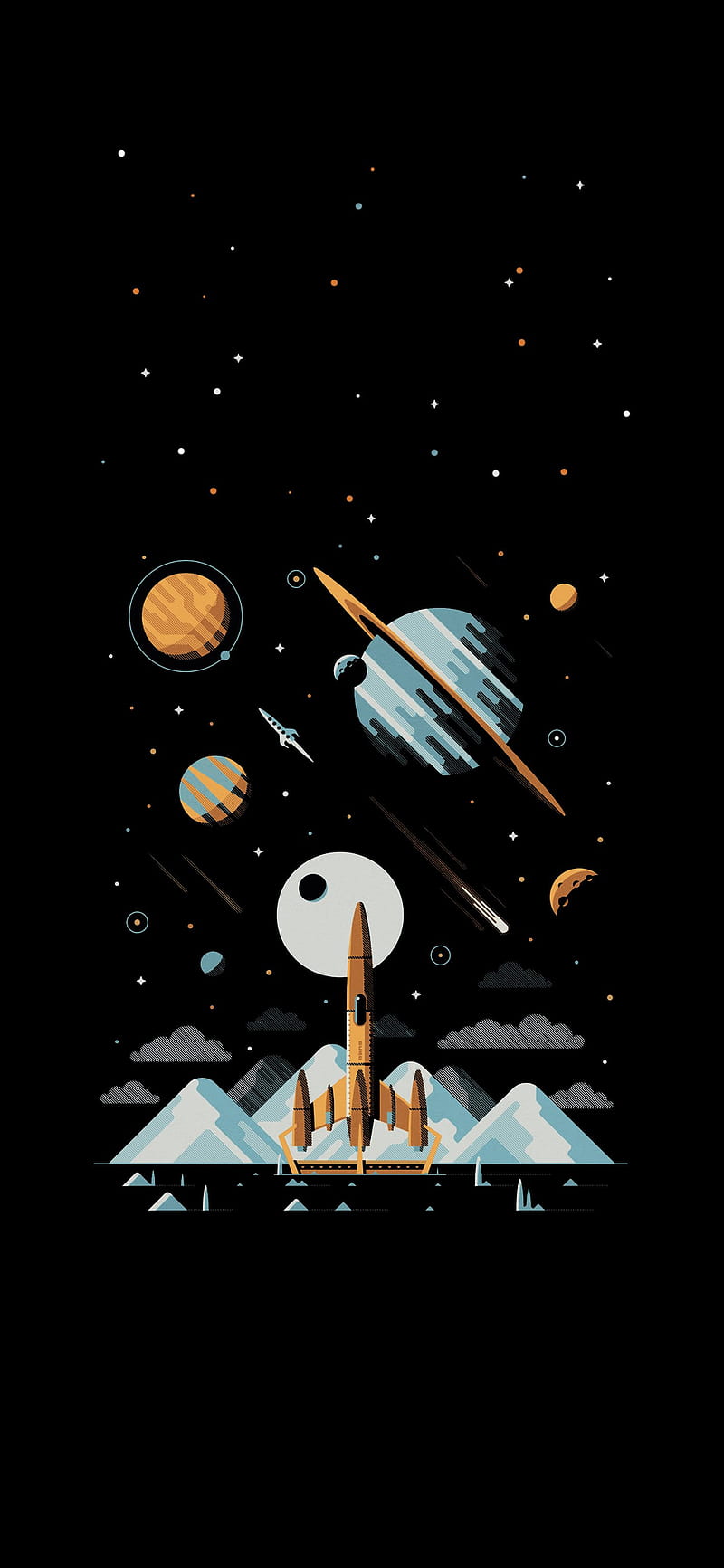 800x1733 Space launch, amoled, galaxy, planets, rocket, HD phone wallpaper
