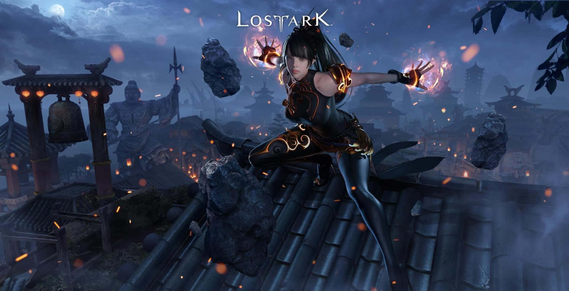 1920x982 Download A Woman Is Standing On A Roof With A Sword Wallpaper
