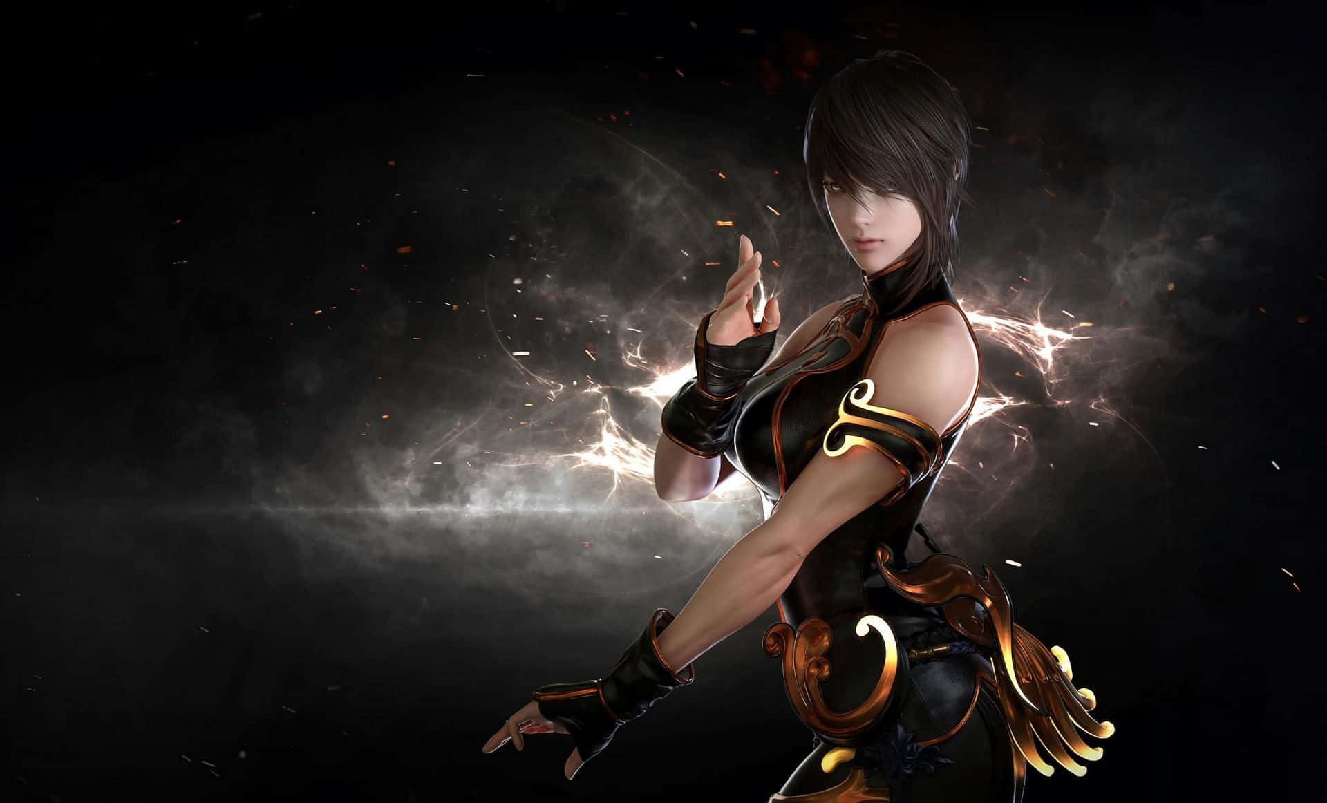 1920x1162 Download A Woman In A Black Outfit With A Sword Wallpaper
