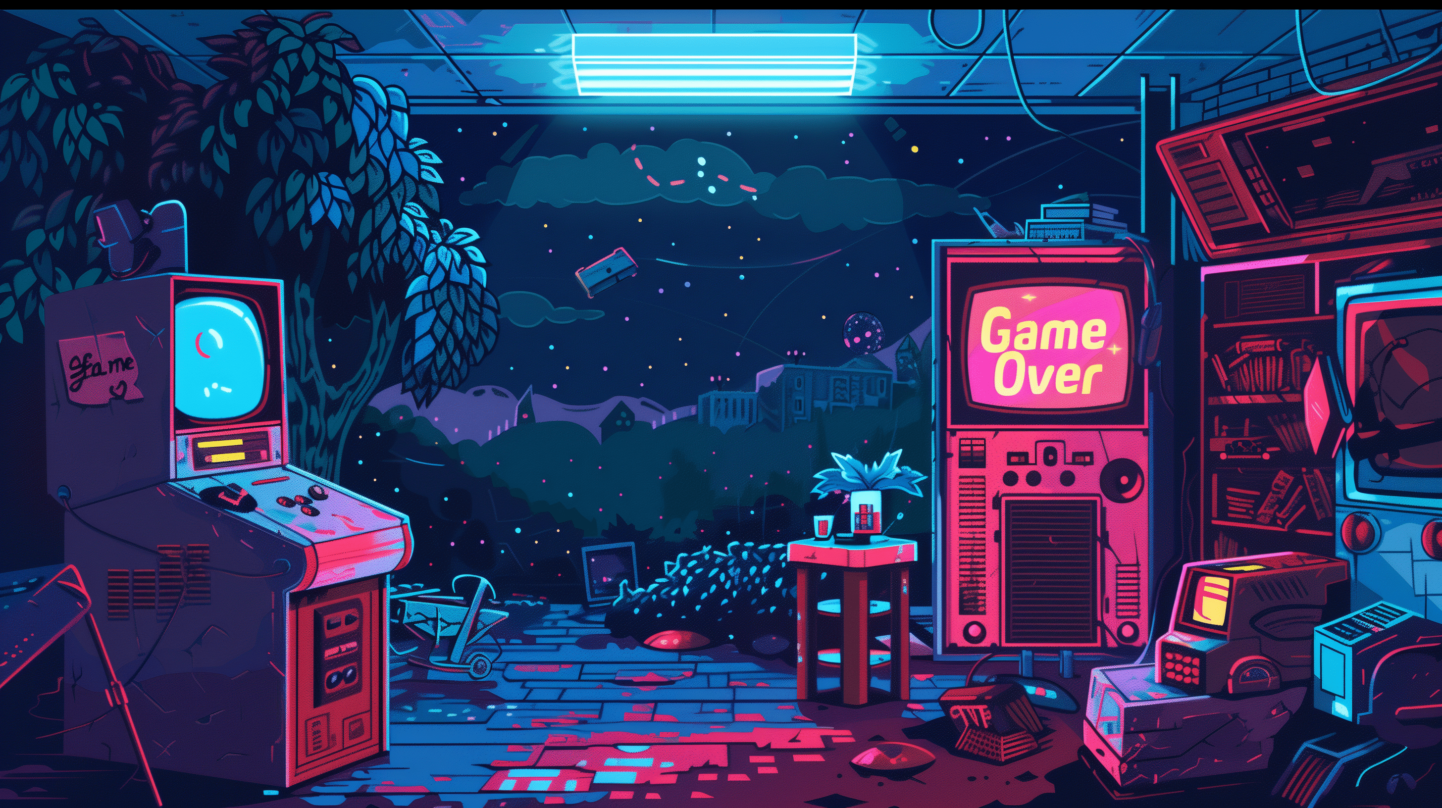2912x1632 HD Wallpaper: Retro Arcade Game Over