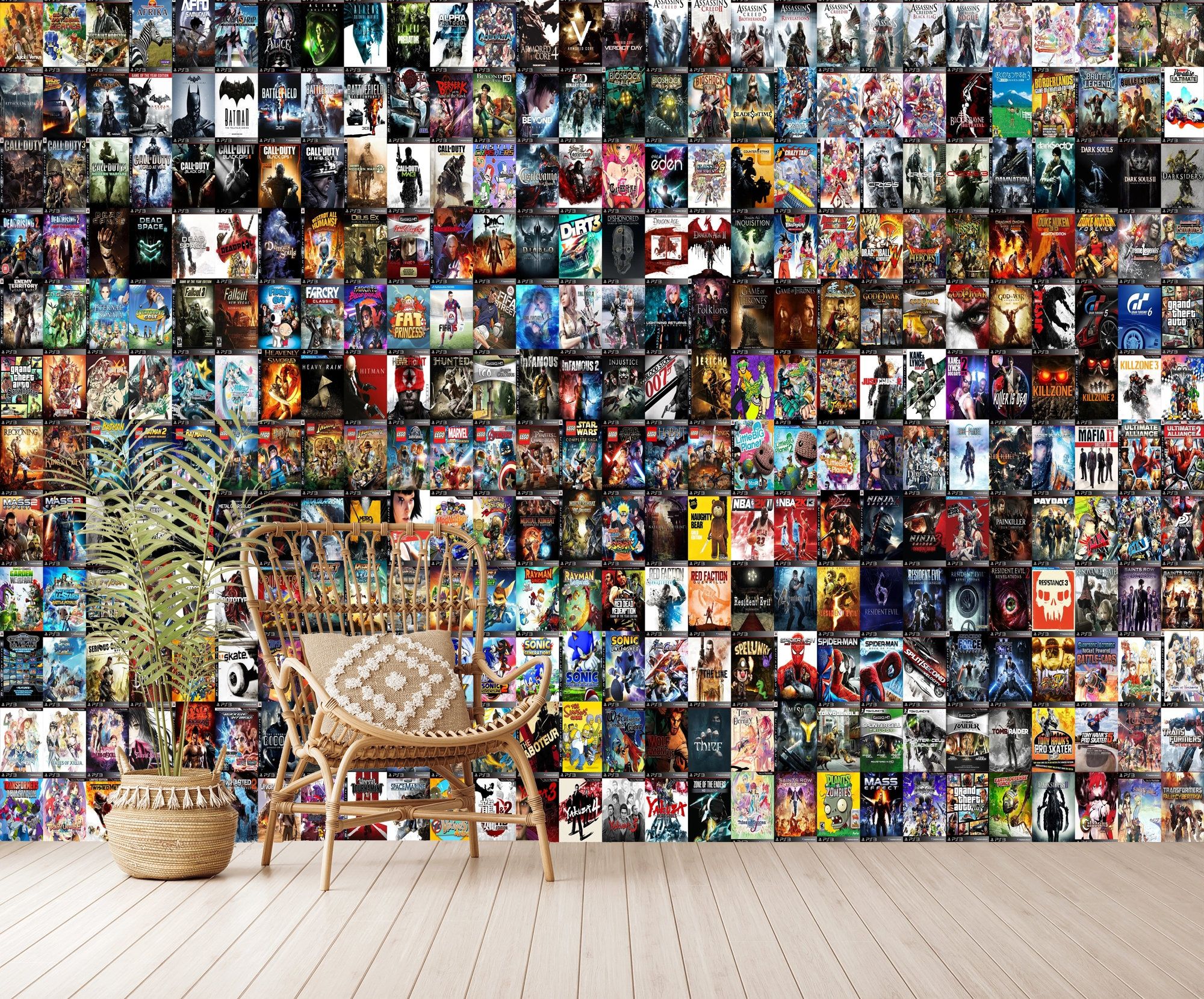 2000x1660 Video Game Posters Collage Wallpaper: Modern Peel and Stick Mural