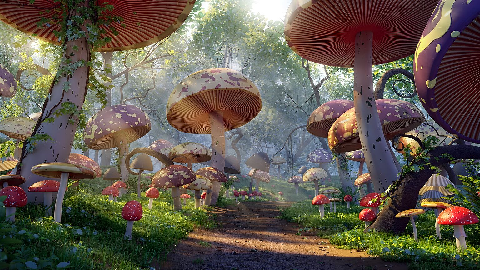 1536x864 Fairycore Mushroom Forest Desktop Wallpaper