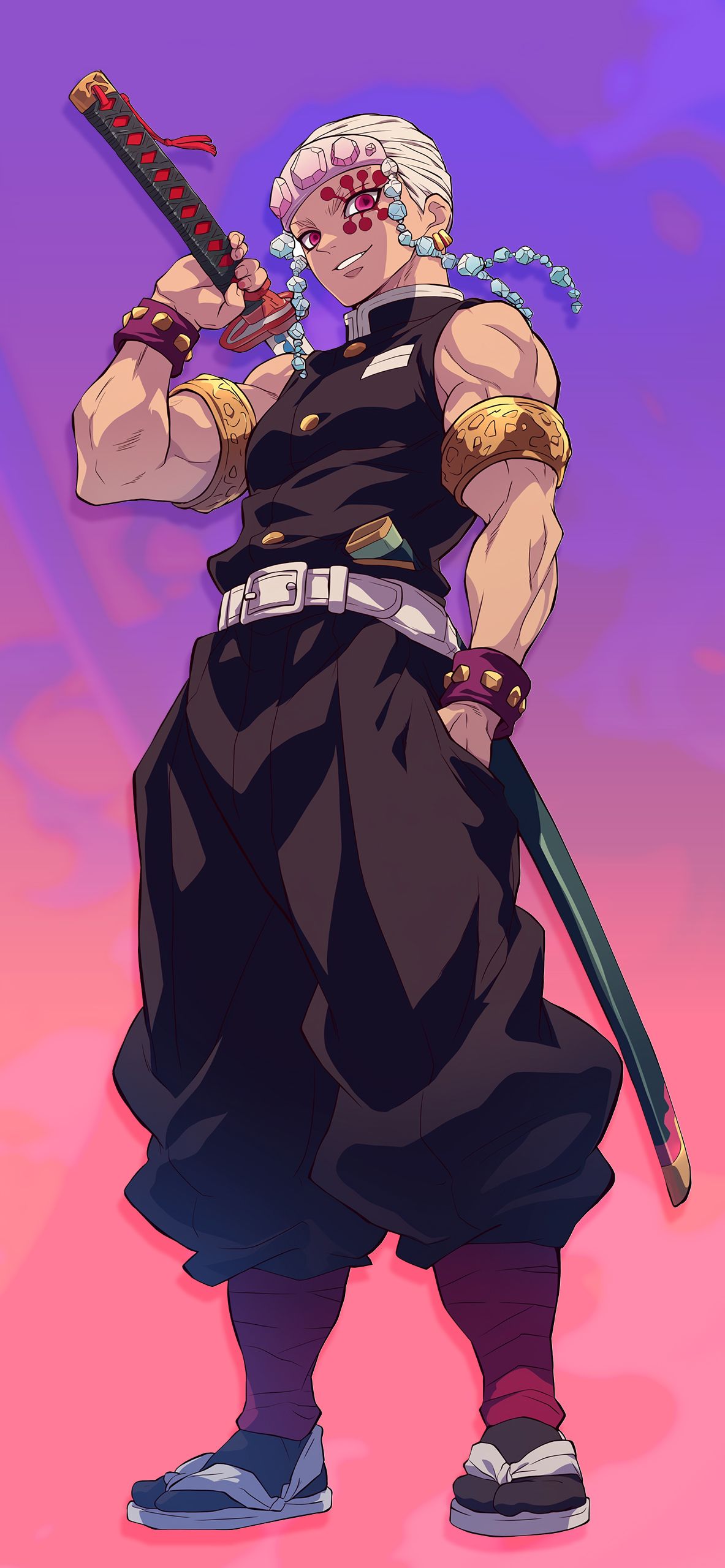 1183x2560 ⚔️ Demon Slayer Tengen Uzui with Katana Wallpaper