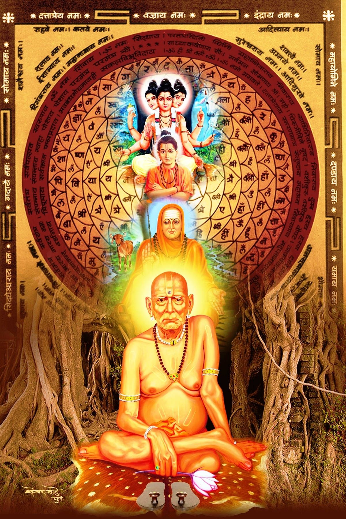 1200x1800 Download Shri Swami Samarth In Forest With Gods Wallpaper