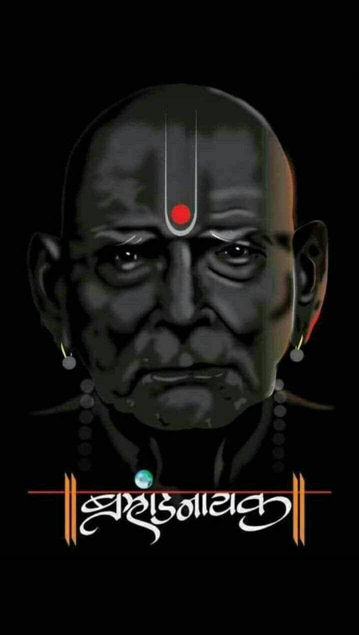718x1270 Download Shri Swami Samarth Art On Black Wallpaper