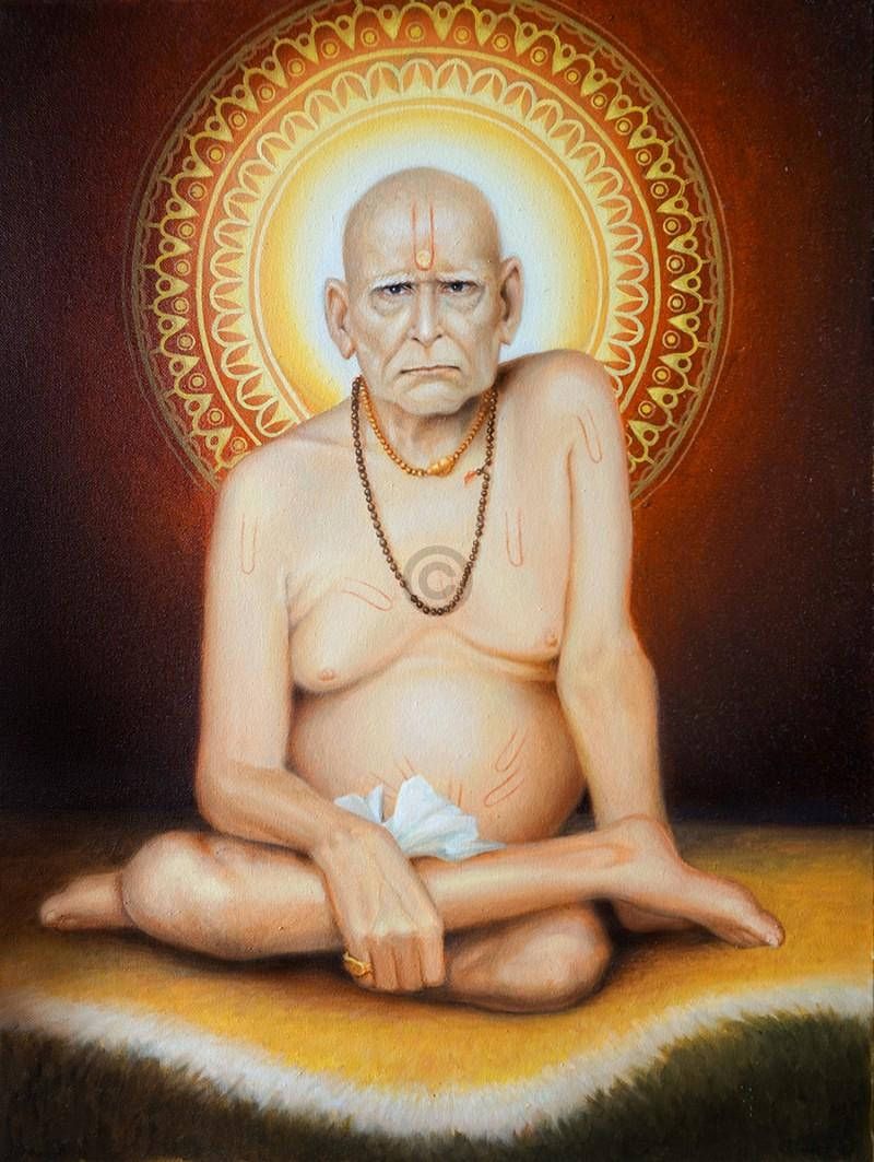 800x1063 Download Shri Swami Samarth With Orange Abstract Circle Wallpaper