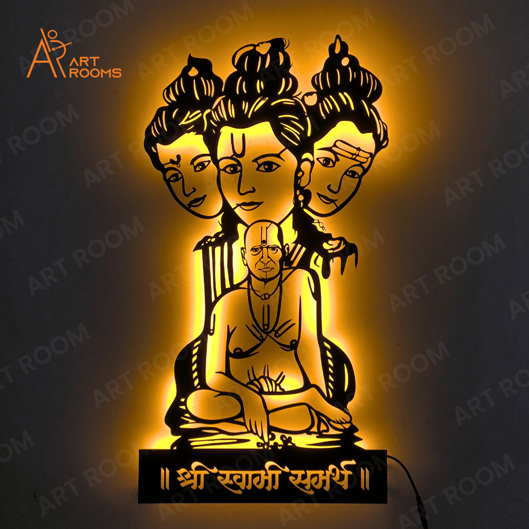 1080x1080 Swami Samarth Metal Wall Art With Light. LED Wall Décor