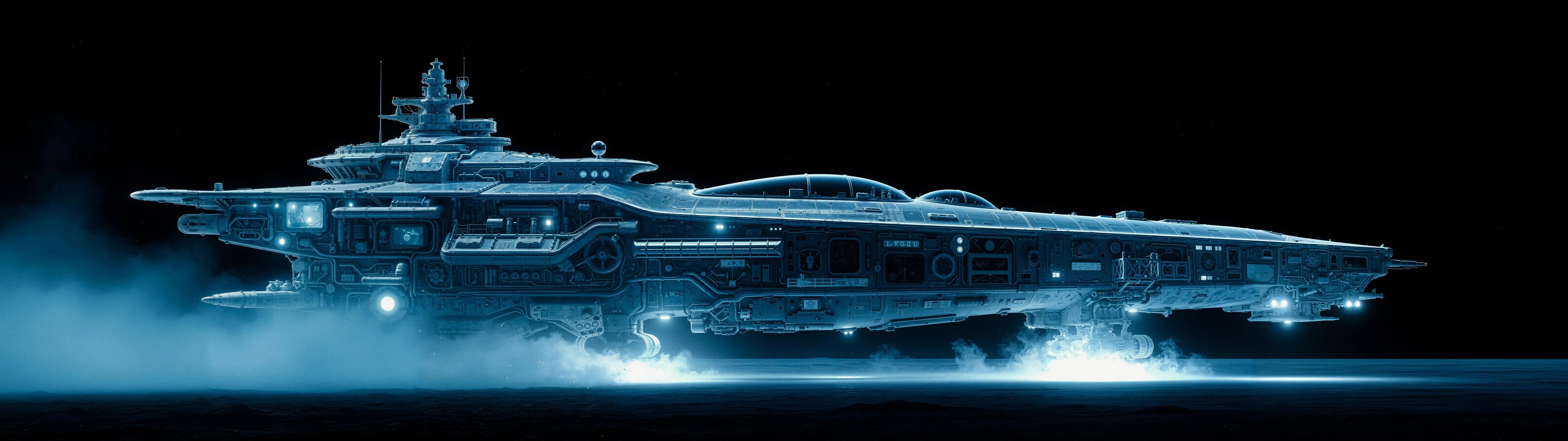7680x2160 Wallpaper spaceship, Spacecraft, New batch, Ultrawide Wallpaper for mobile and desktop, section ии арт, resolution 7680x2160