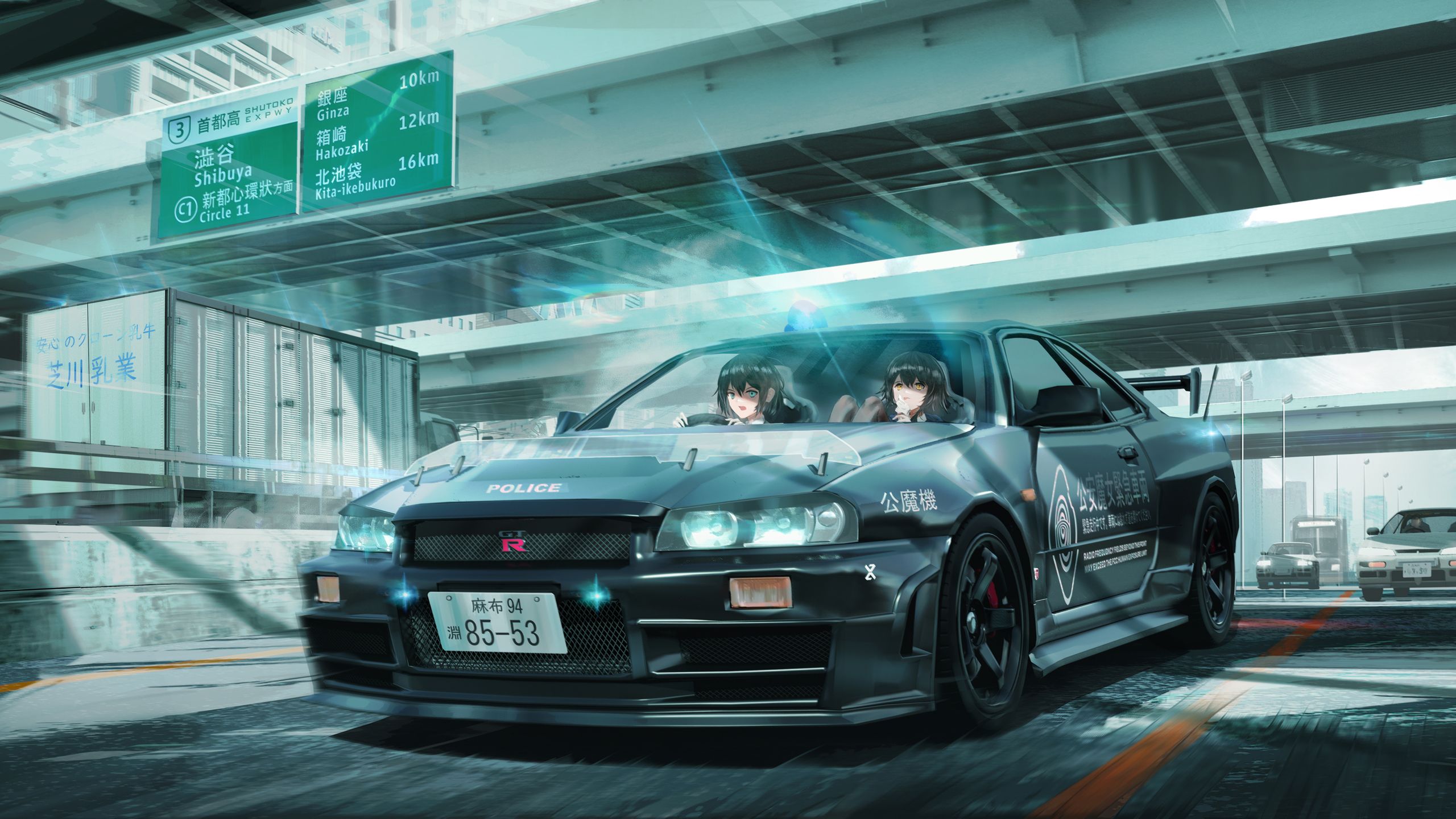 2560x1440 Anime Girls Are Sitting Inside Car Under Bridge HD Anime Girl Wallpaper