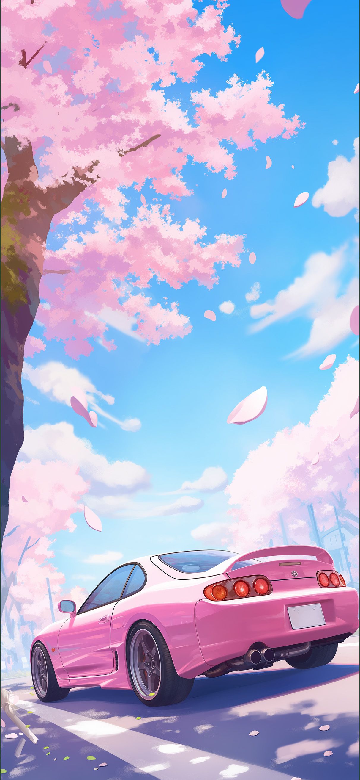 1212x2622 Pink Toyota Supra Car Cherry Blossom Anime Wallpaper iPhone