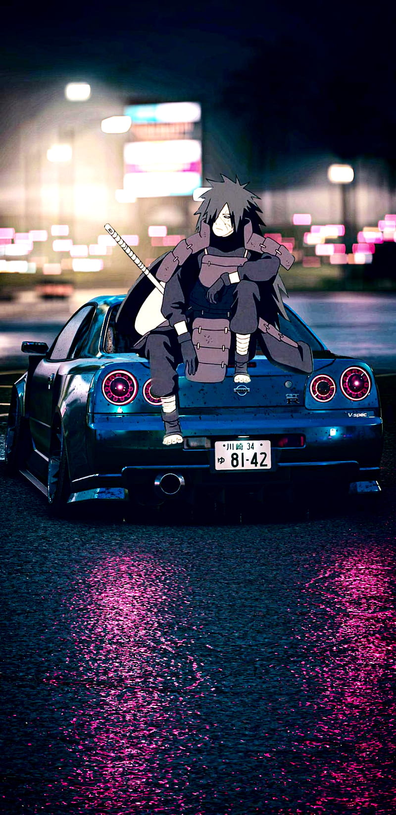 800x1644 HD car anime wallpaper