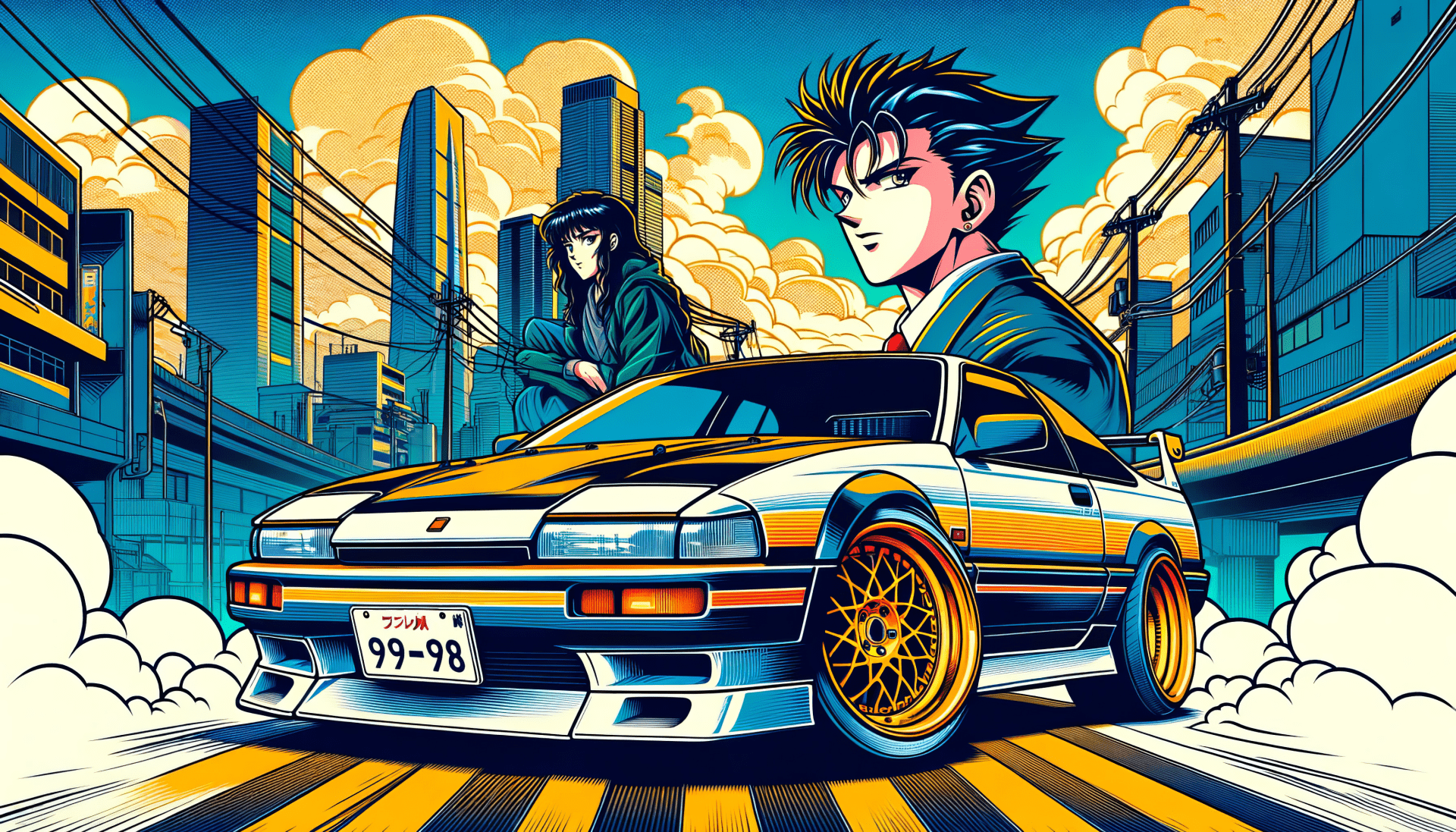 1920x1097 Retro Anime Car Adventure HD Wallpaper