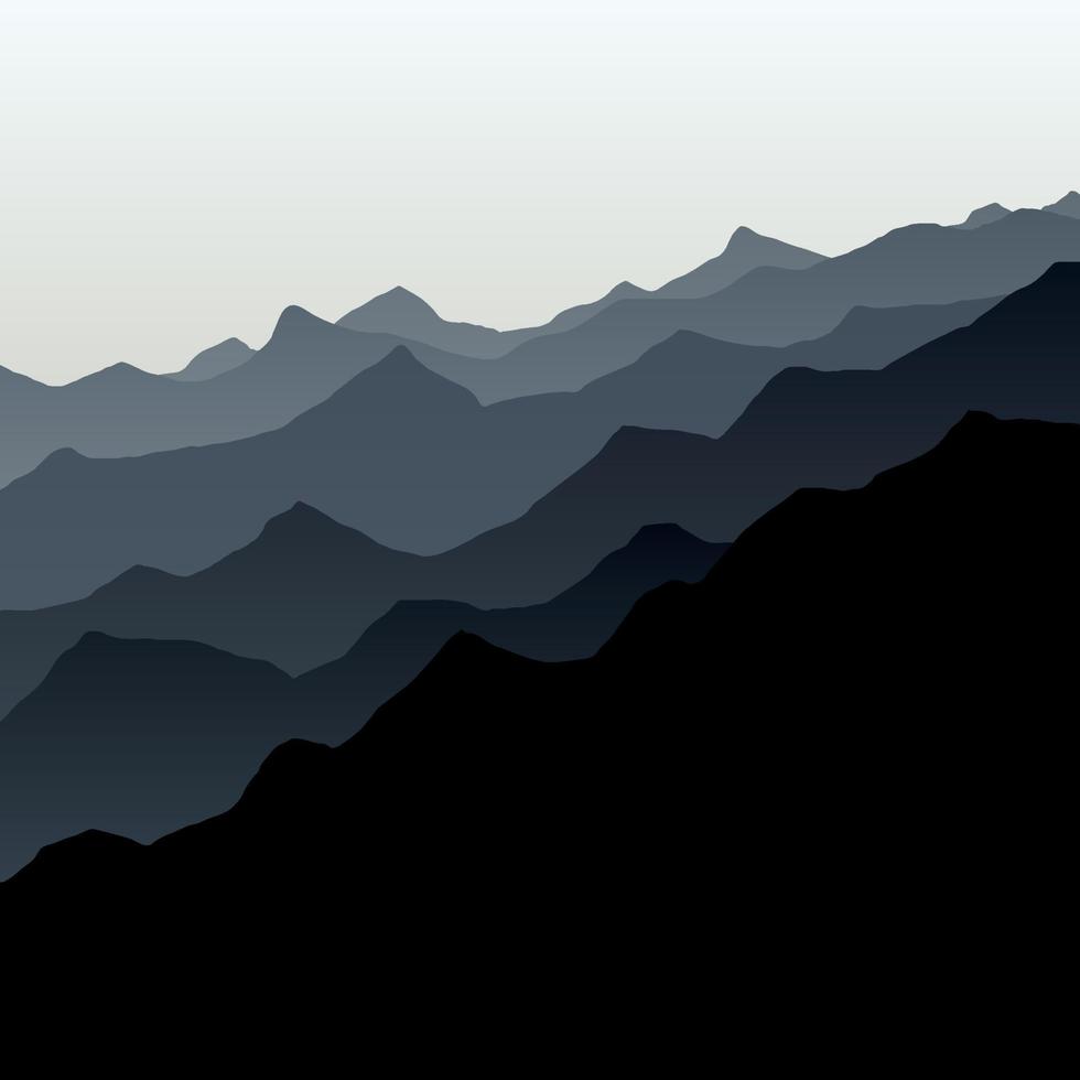 980x980 Beautiful black mountain landscape silhouette with fog and sunrise and sunset in mountains background. Outdoor and hiking concept. Vector. Good for wallpaper, site banner, cover, poster