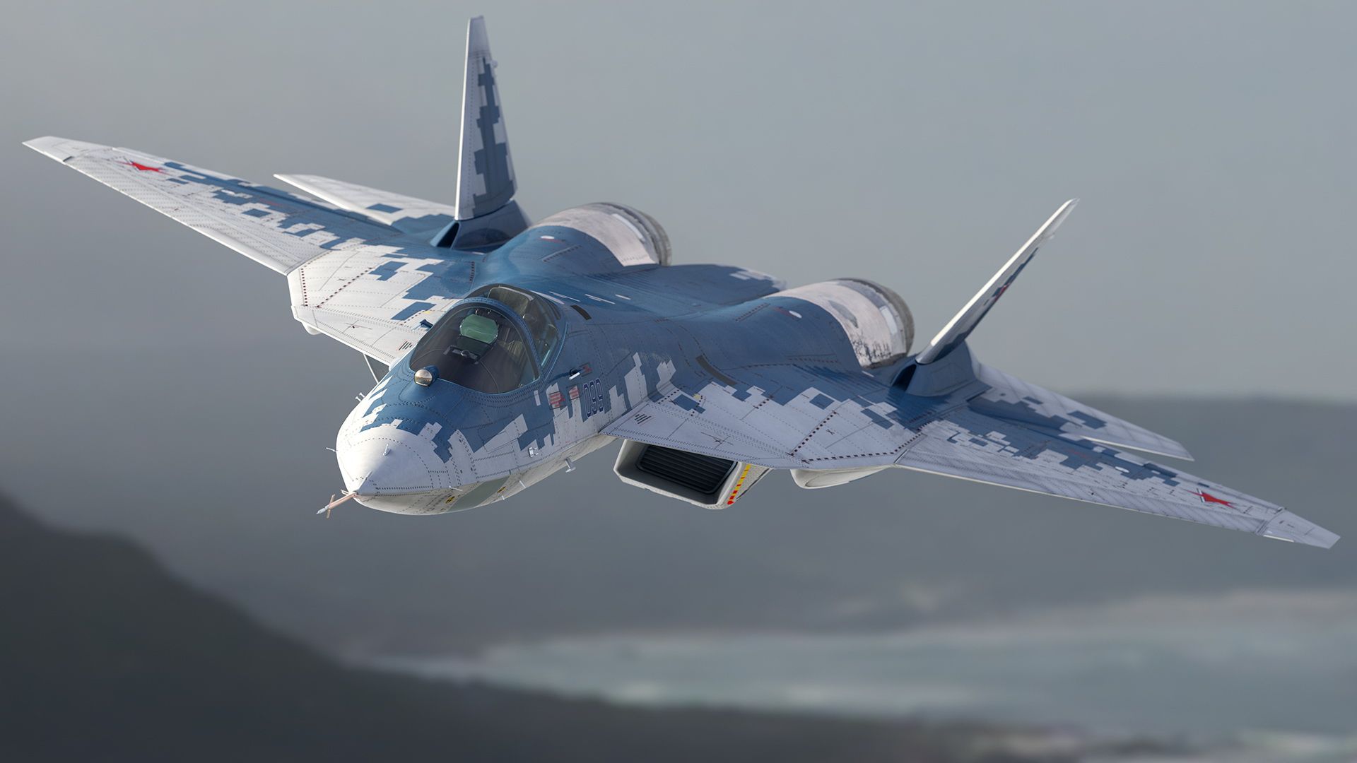 1920x1080 Sukhoi SU 57 Camo Flight 3D Model $149 .3Ds .fbx .max .obj .ma .blend .c4d .lxo