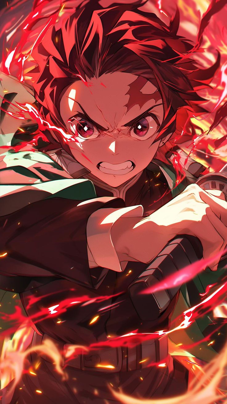 736x1308 Fierce Tanjiro Kamado in Action. Demon Slayer 4K Wallpaper