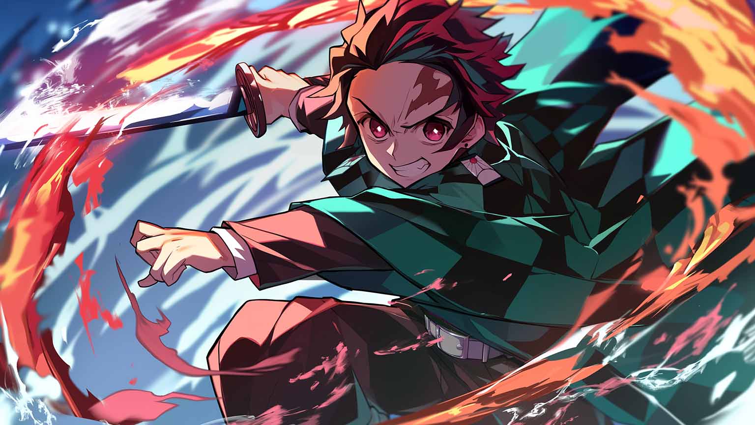 1536x864 Demon Slayer Tanjiro Kamado Fire Breathing Sword Wallpaper 4k