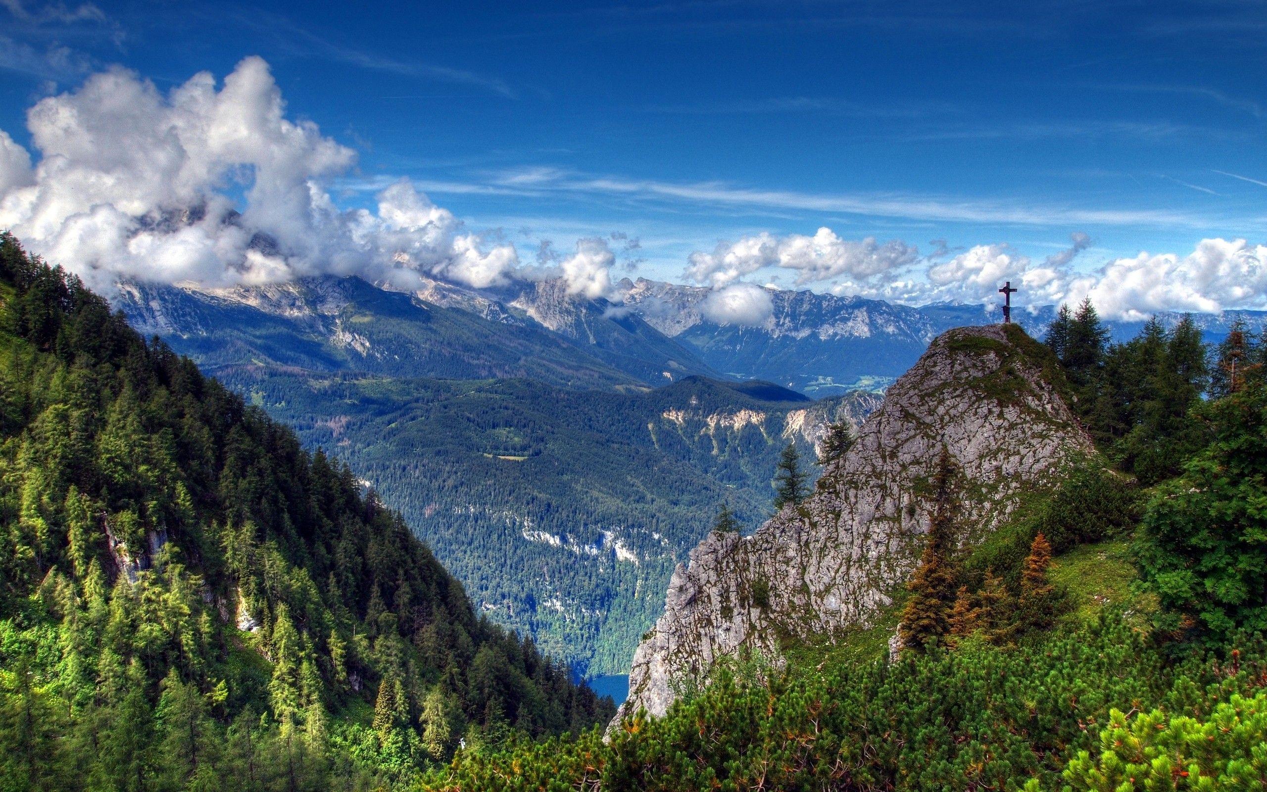 2560x1600 Mountains: Landscape Cross Green Lovely Tree Mountains Beautiful