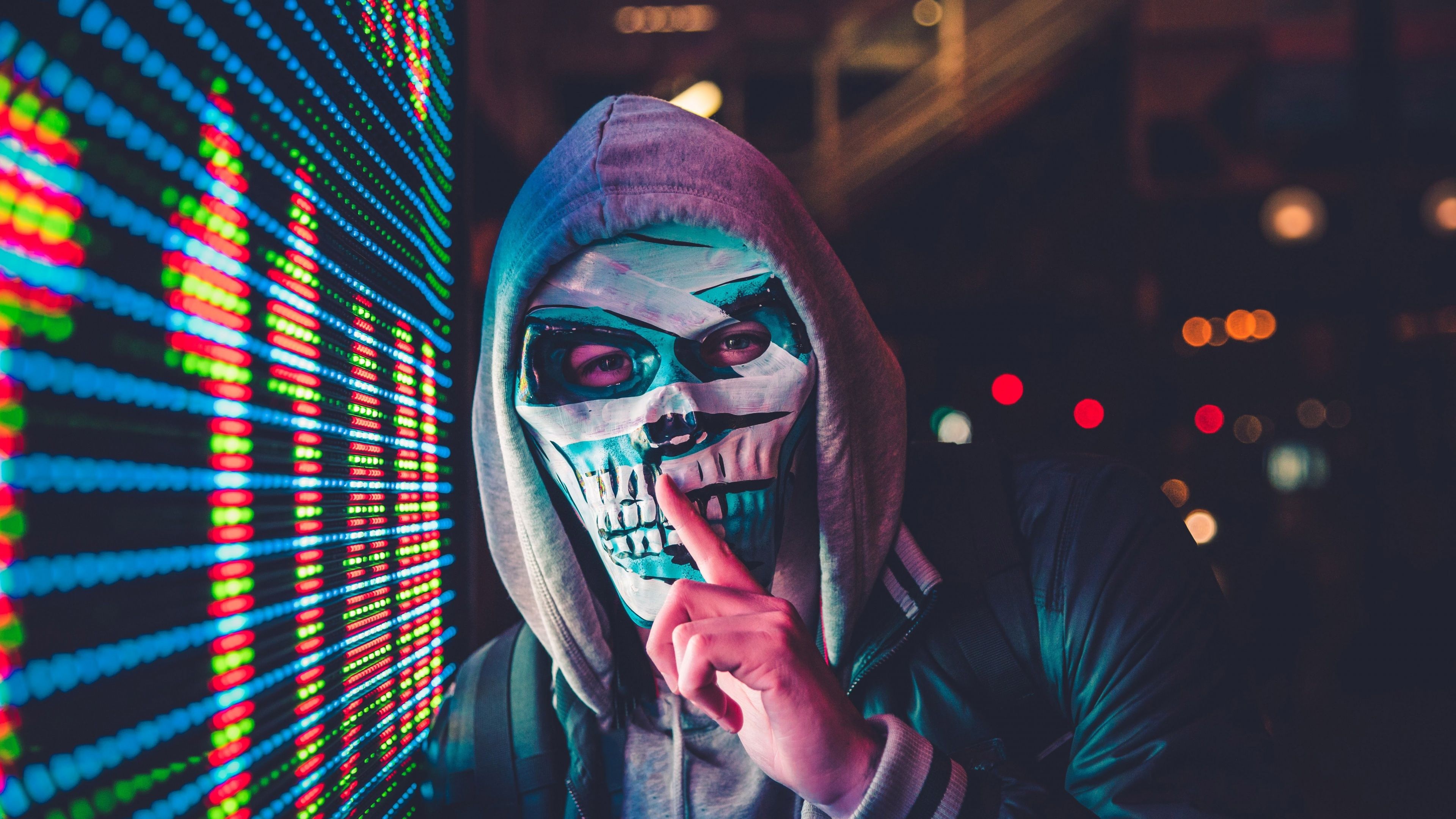 3840x2160 Mask Wallpaper 4K, Hoodie, Person, Scary
