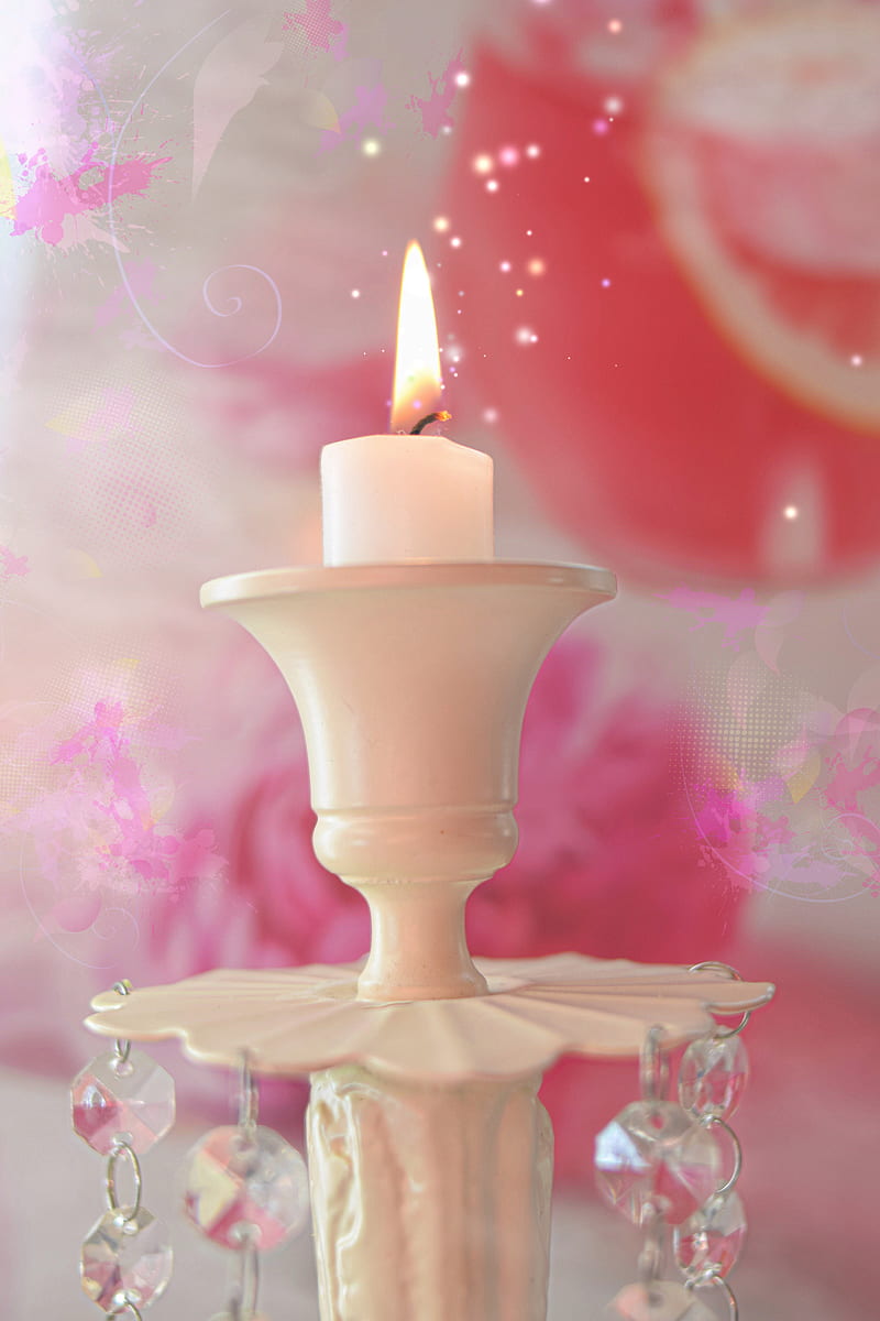 800x1200 Candle, fire, candlestick, pink, white, HD phone wallpaper