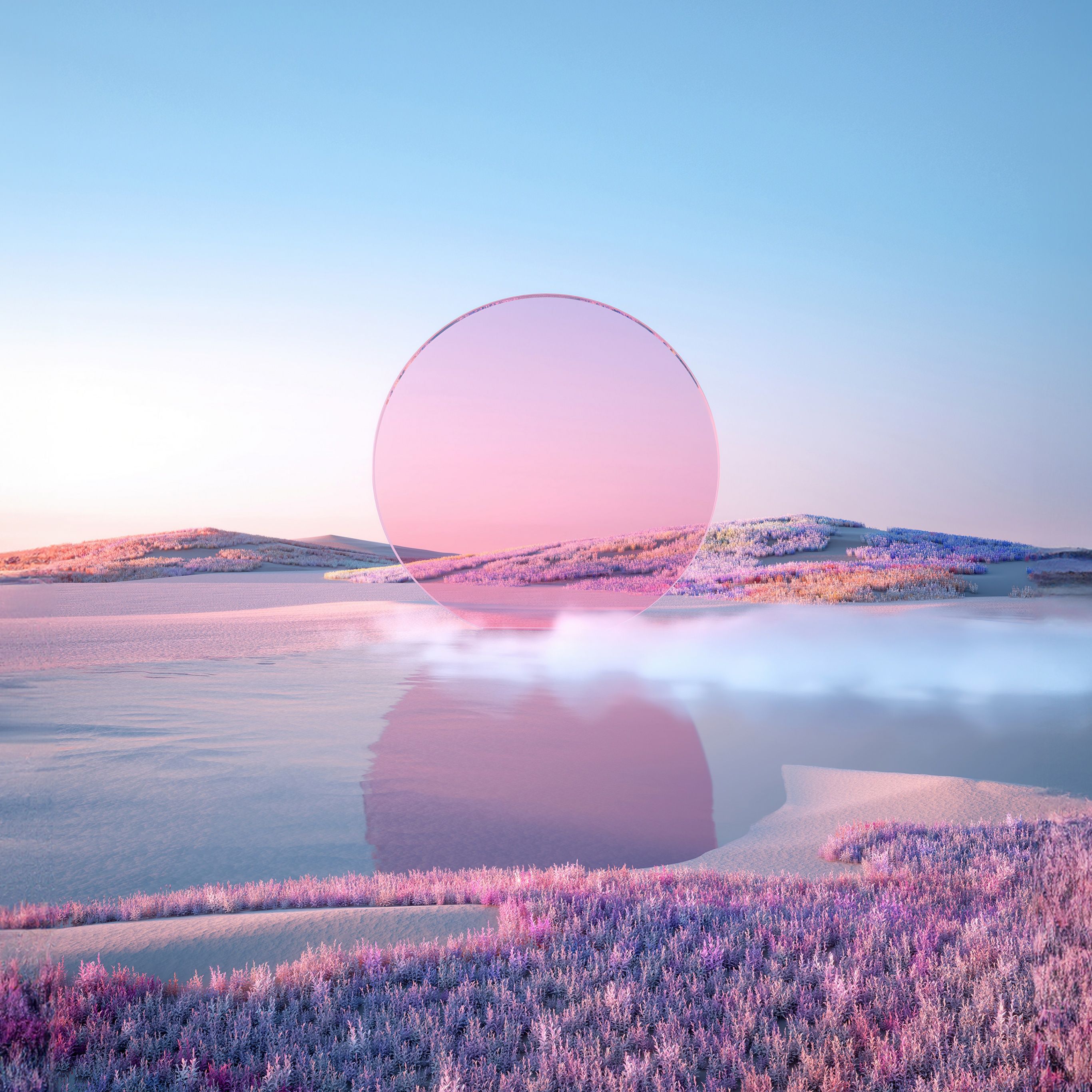 2732x2732 Pink aesthetic Wallpaper 4K, Sunset, Landscape, Lake