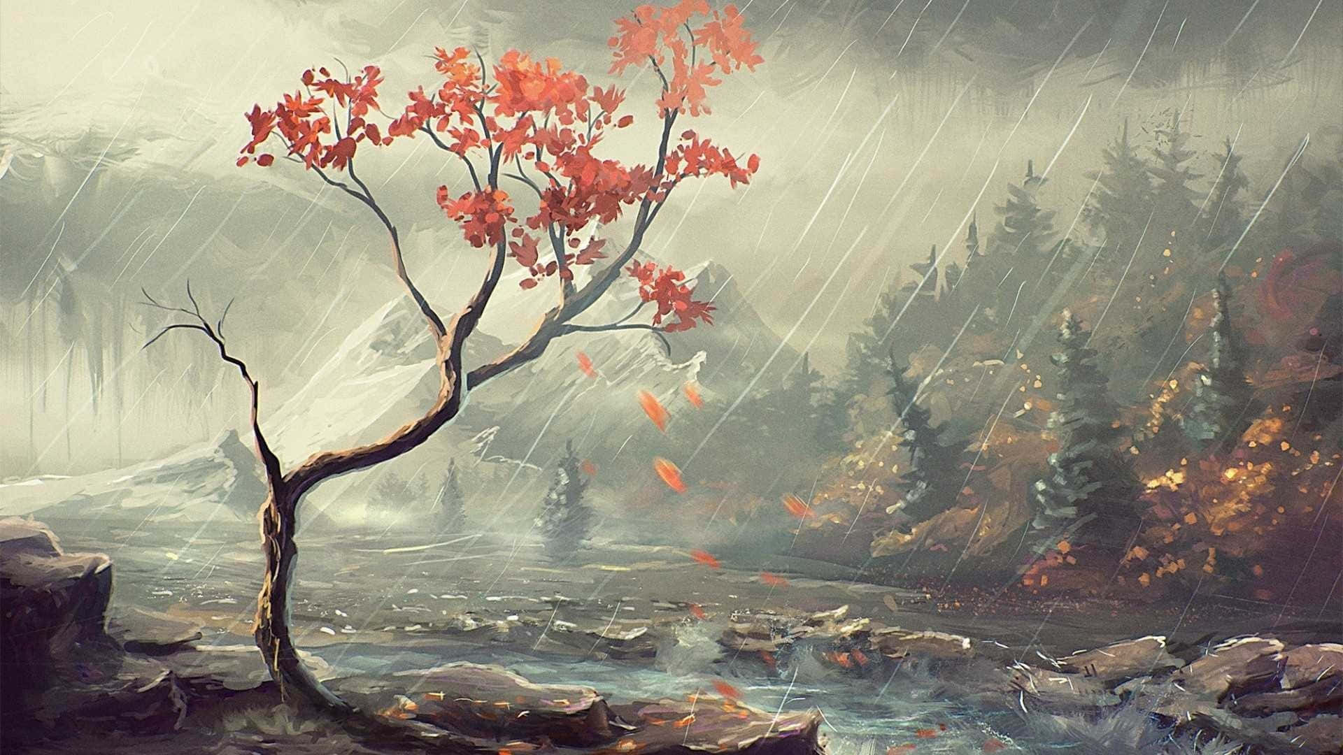 1920x1080 Download Serenity by the Lake Stunning Landscape Painting Wallpaper