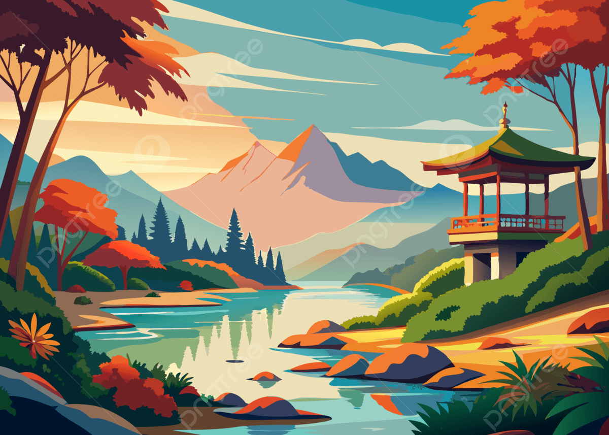 1200x857 Peaceful Landscape Nature Illustration, Nature, Nature Art, Art Background Image And Wallpaper for Free Download
