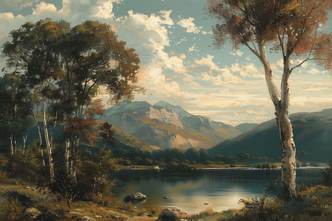 1344x896 Vintage Landscape Wallpaper, Tree And Mountain Mural YD 04012