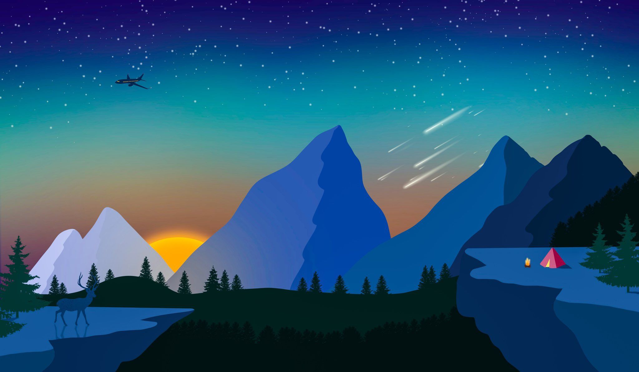 2048x1194 Wallpaper landscape, figure, art, ipad, iPad Pro, Procreate, qrt for mobile and desktop, section живопись, resolution 2048x1194